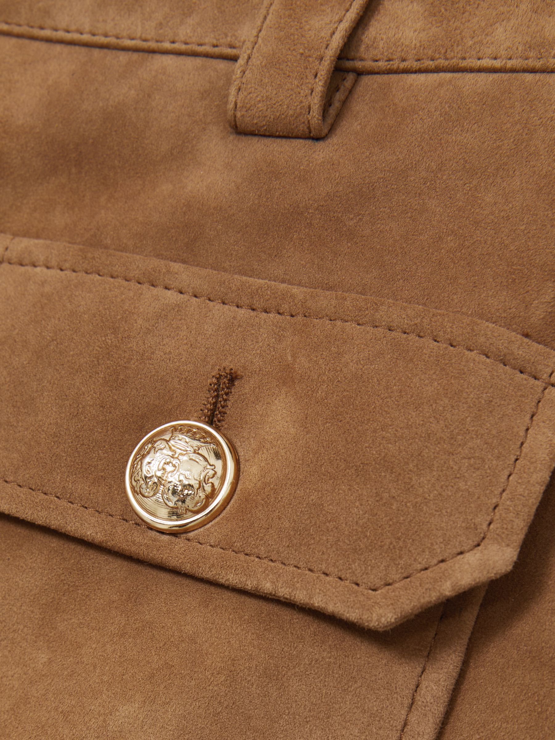 Suede Button-Through Mini Skirt in Tan - Image 7 of 7