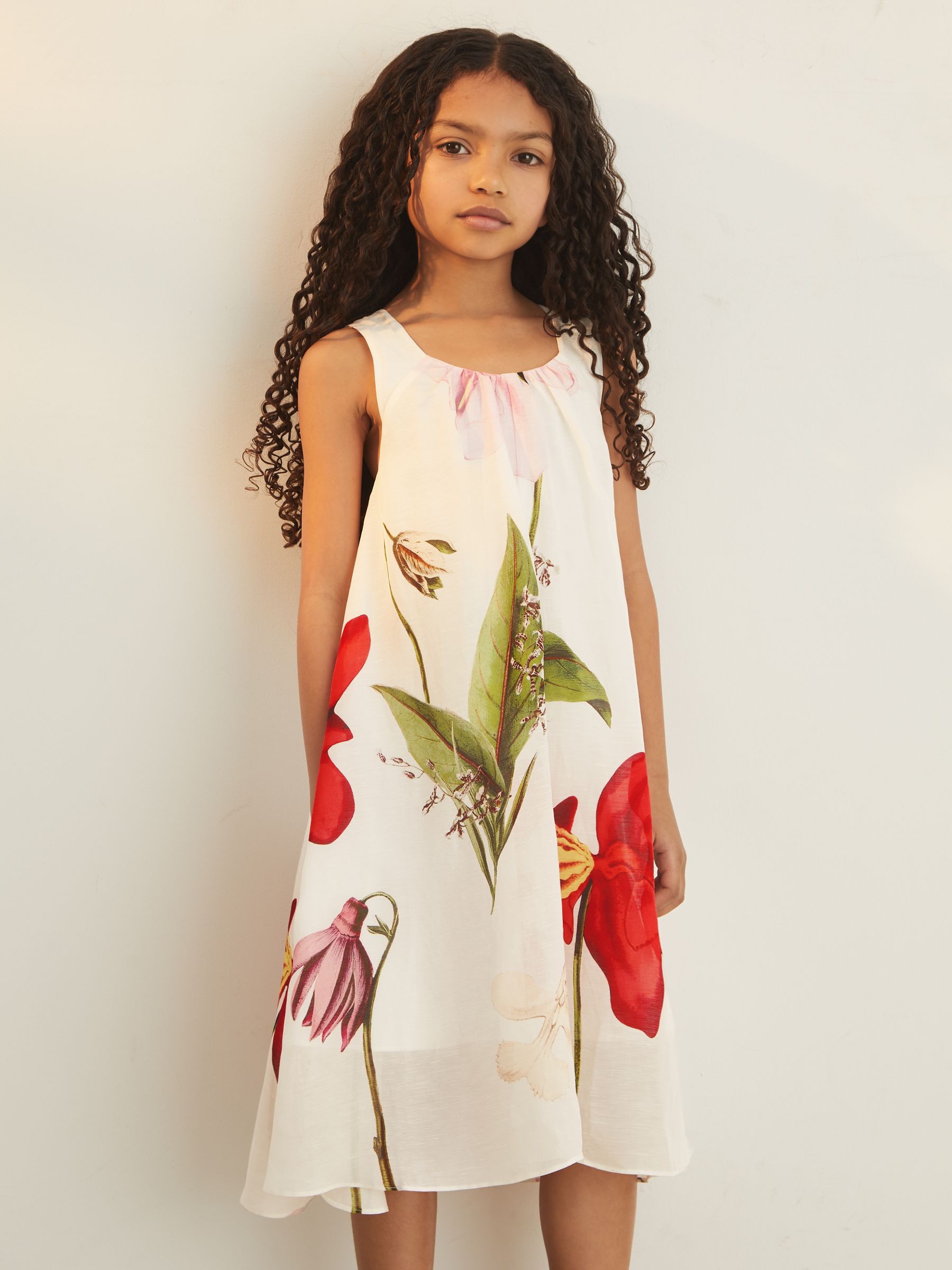 9-13 yrs Reiss | NYBG Floral Maxi Dress With Linen in Ivory - Image 2 of 6
