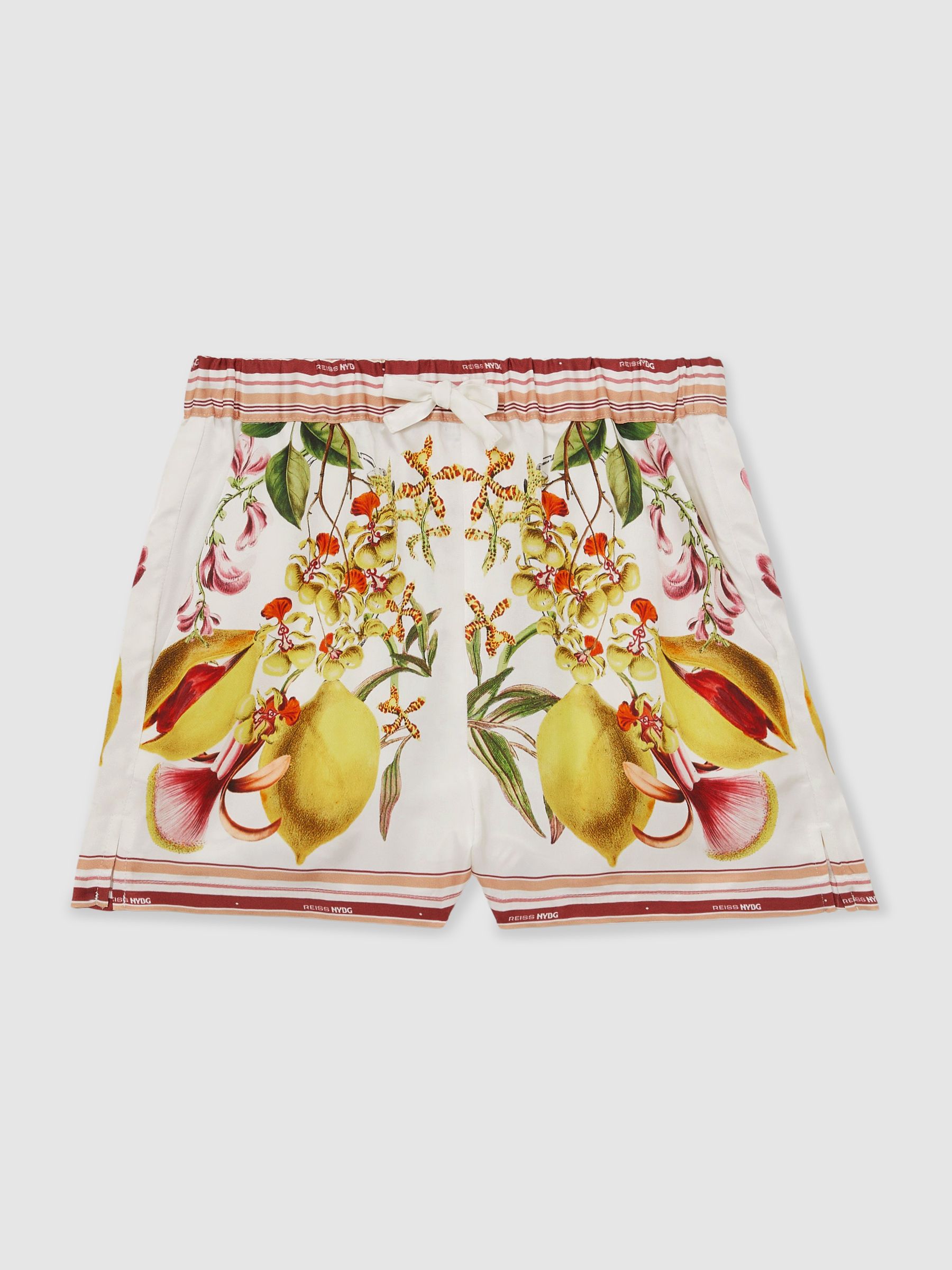 13-14 yrs Reiss | NYBG Satin Floral-Print Shorts in Ivory - Image 1 of 6