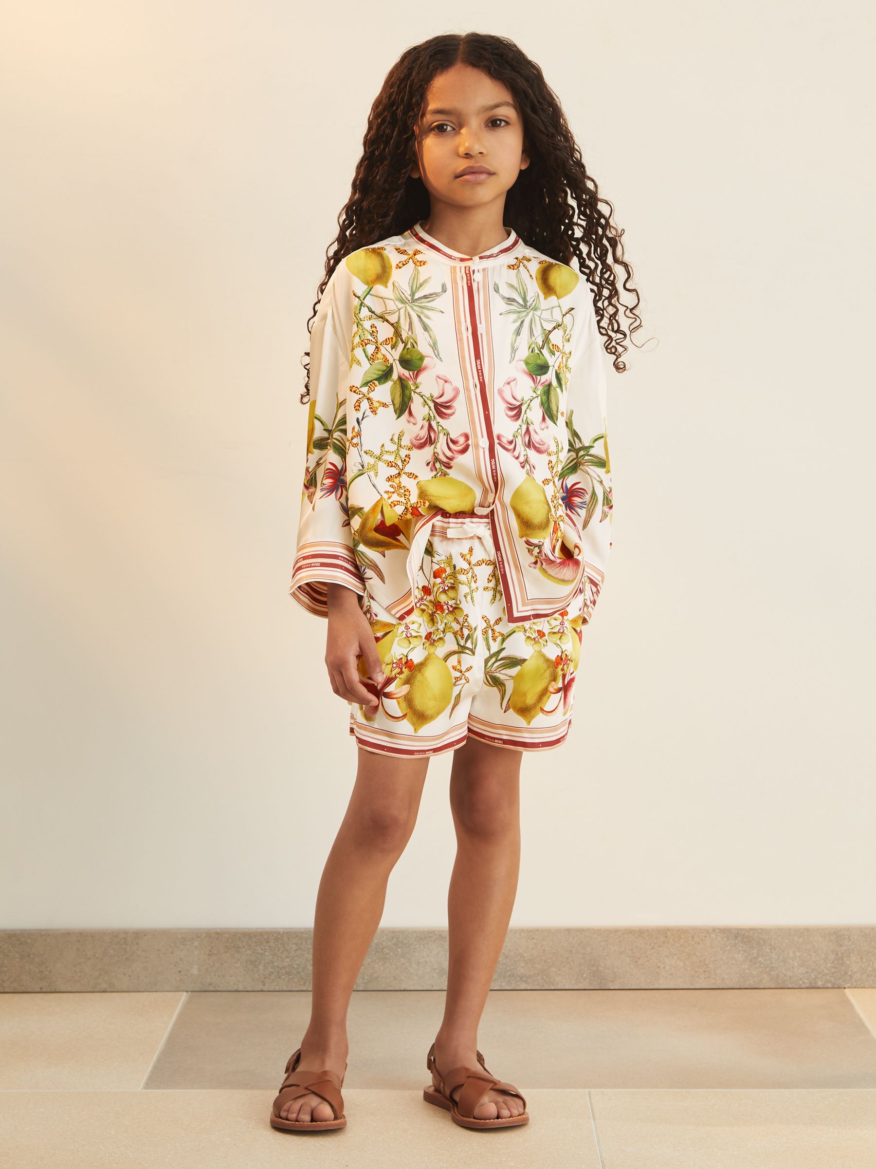 13-14 yrs Reiss | NYBG Satin Floral-Print Shorts in Ivory - Image 2 of 6