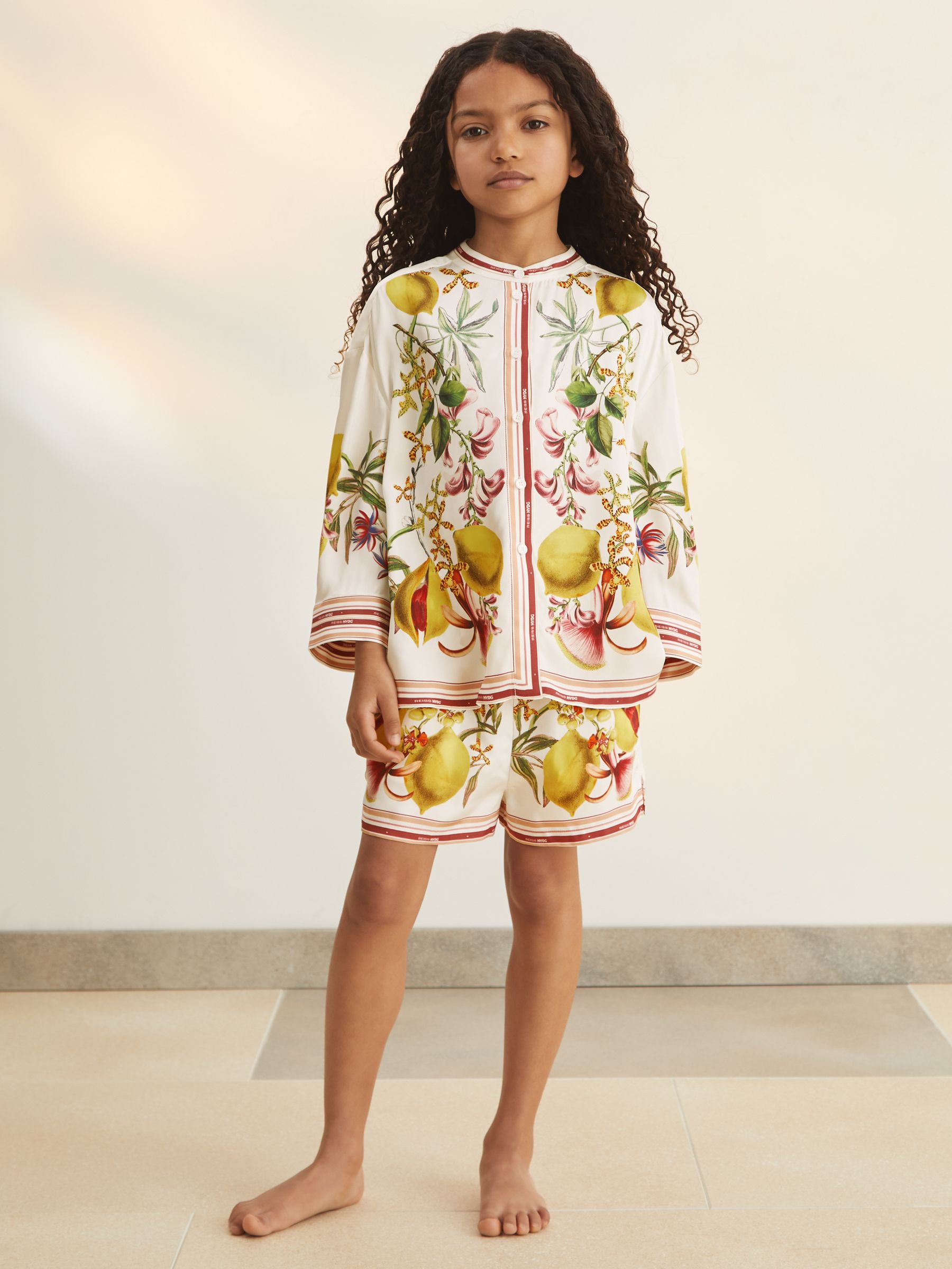 9-13 yrs Reiss | NYBG Satin Floral-Print Shirt in Ivory - Image 1 of 6