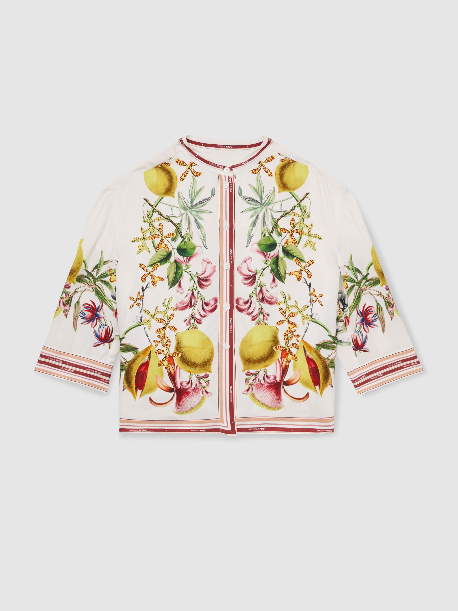 9-13 yrs Reiss | NYBG Satin Floral-Print Shirt in Ivory - Image 2 of 6