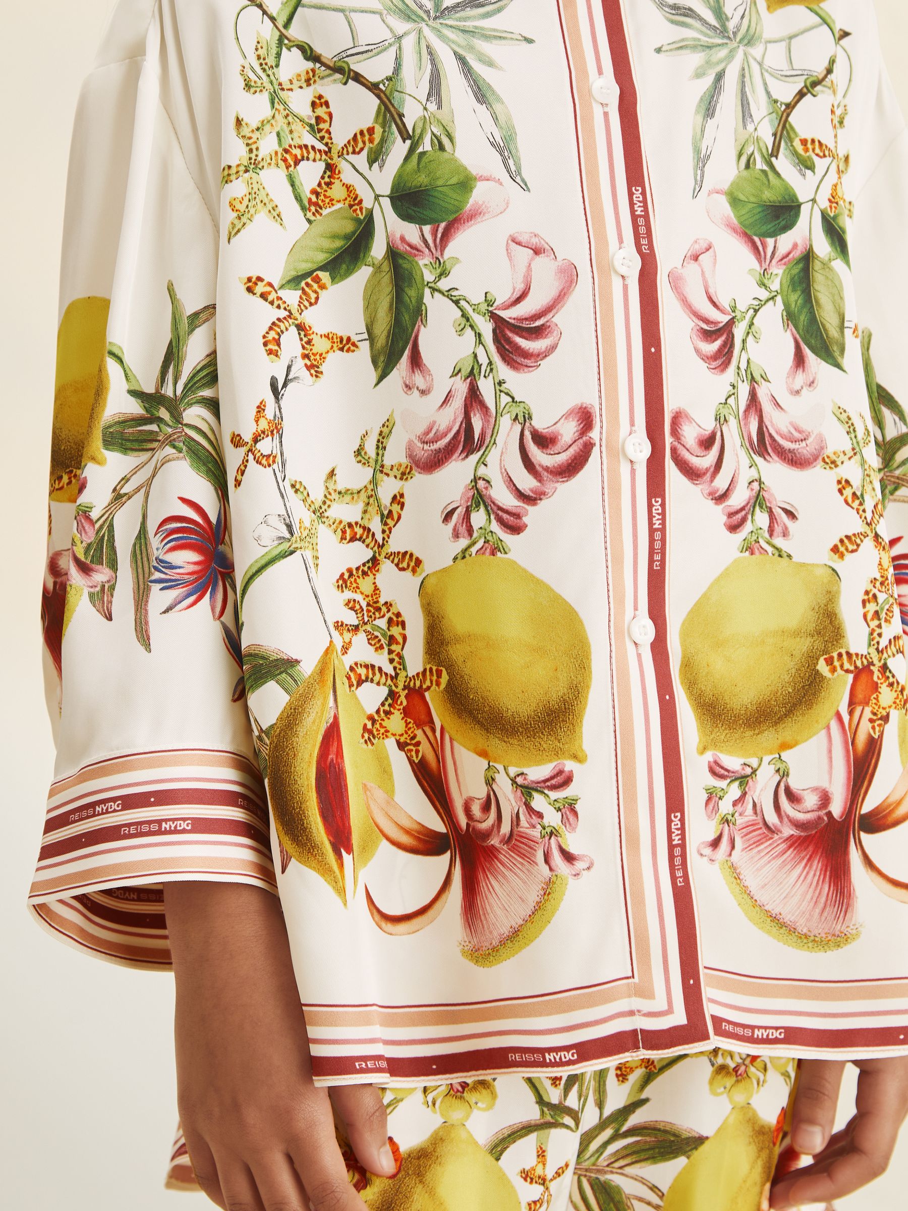 9-13 yrs Reiss | NYBG Satin Floral-Print Shirt in Ivory - Image 4 of 6