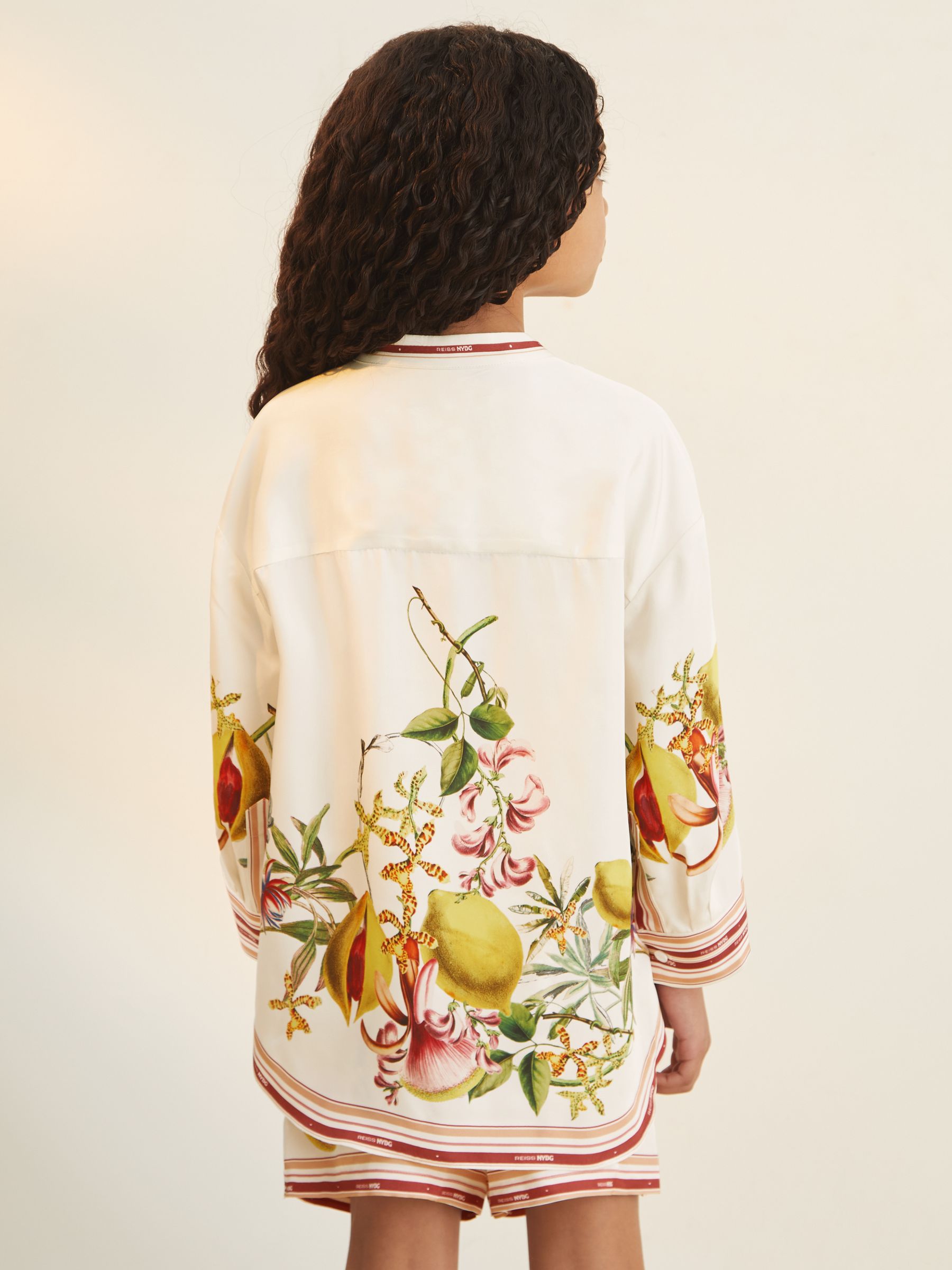 9-13 yrs Reiss | NYBG Satin Floral-Print Shirt in Ivory - Image 5 of 6