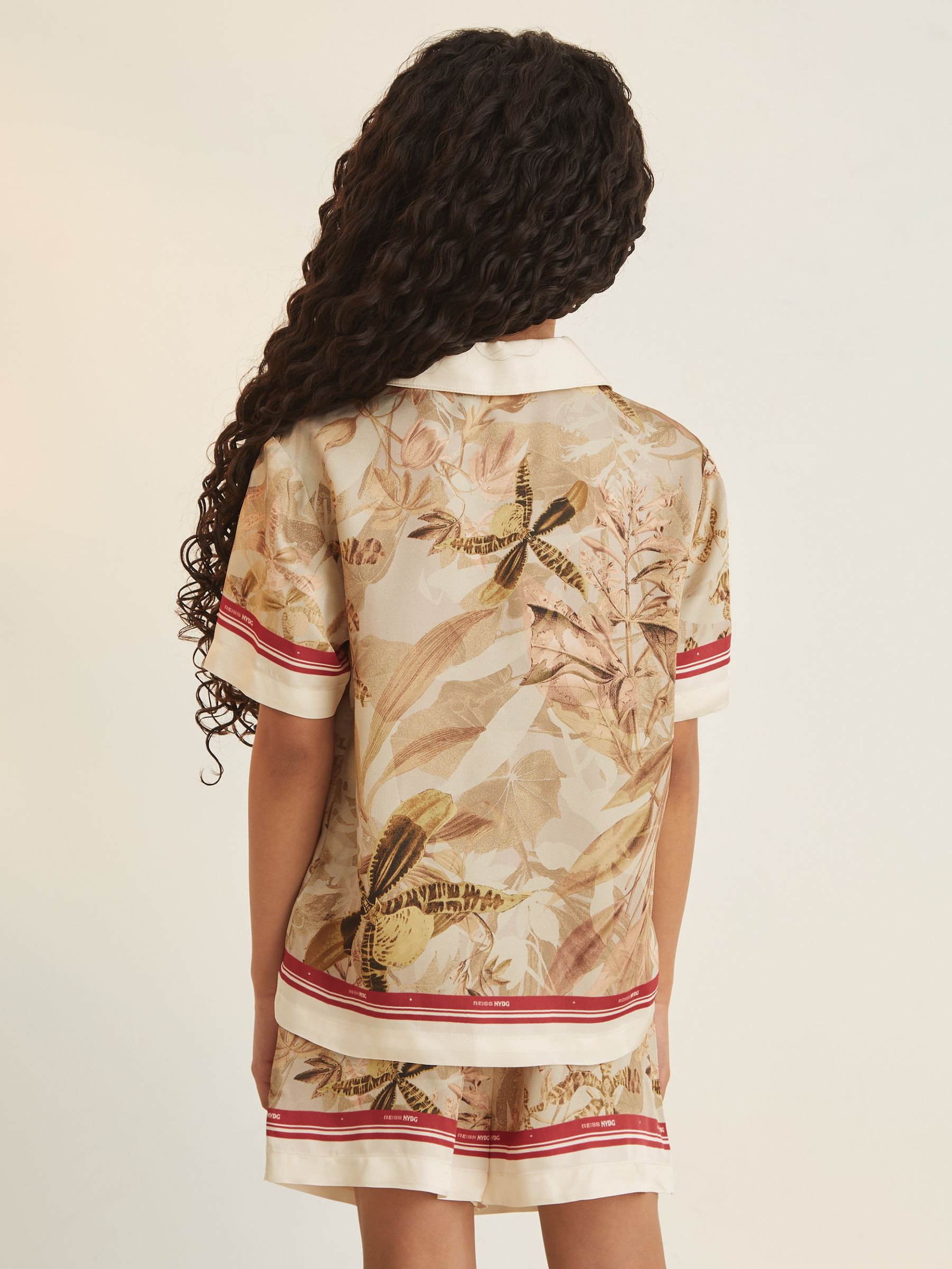 4-9 yrs Reiss | NYBG Satin Floral-Print Shirt in Khaki - Image 5 of 7