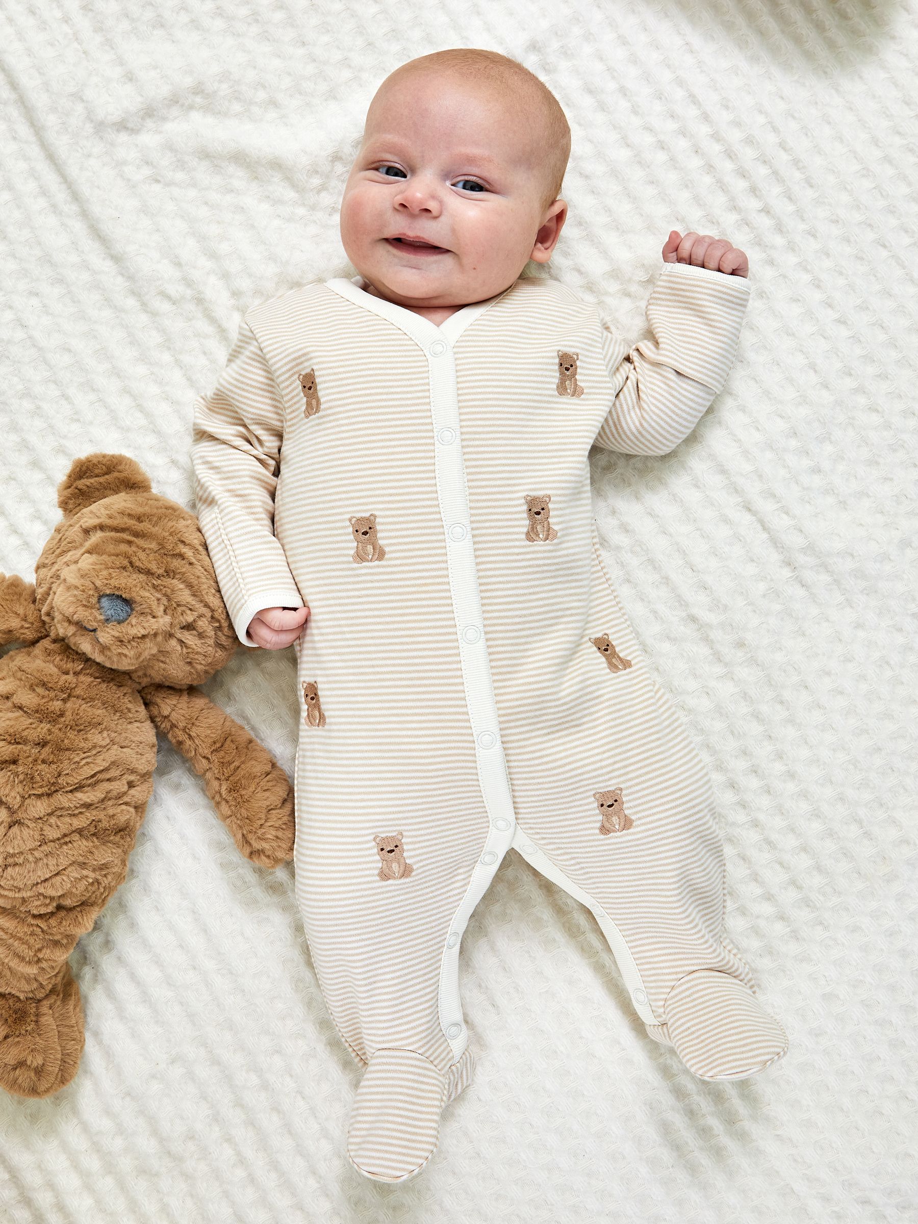 Natural 100% Organic Cotton Bear Embroidered Sleepsuit - Image 1 of 5