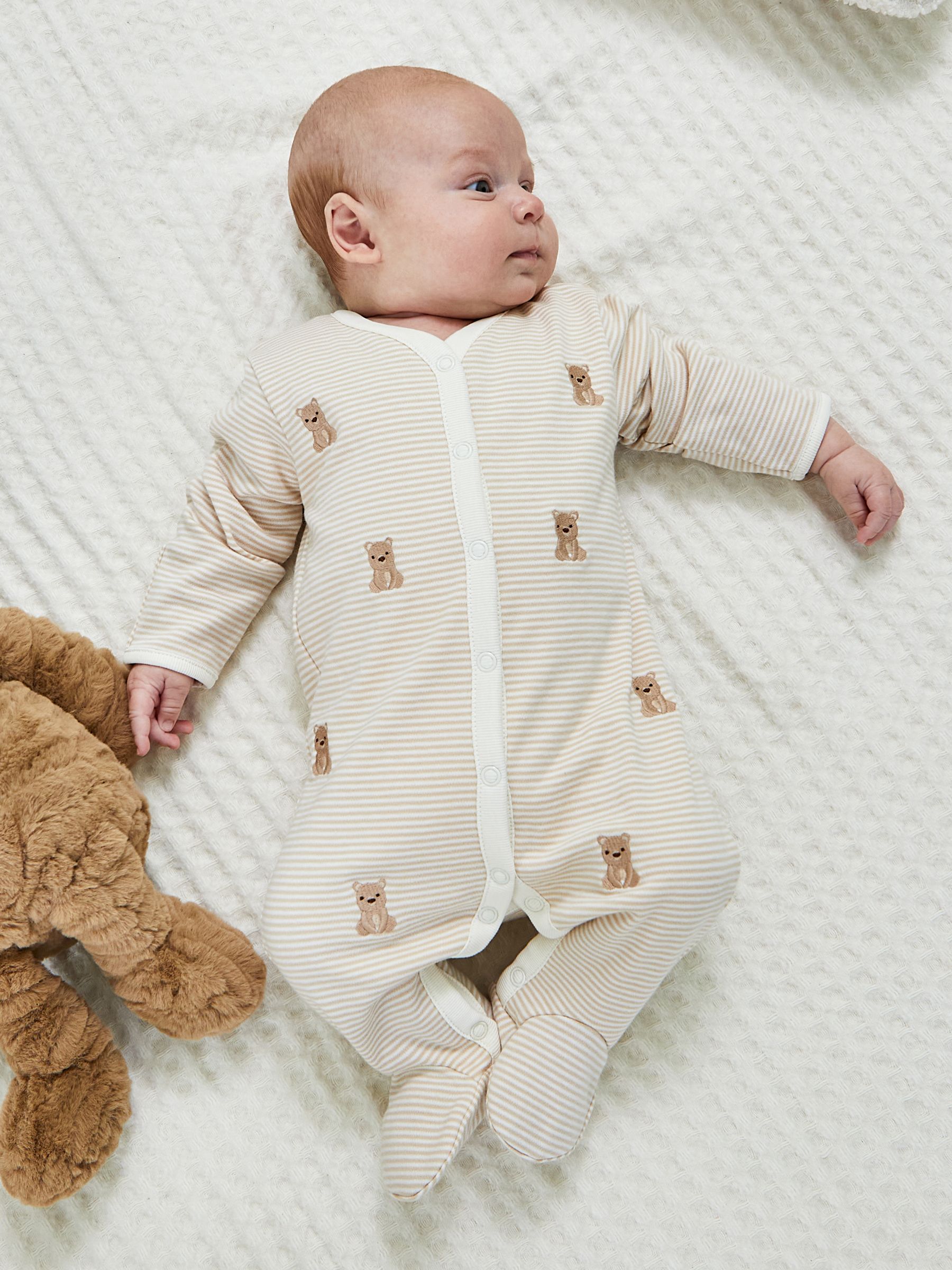 Natural 100% Organic Cotton Bear Embroidered Sleepsuit - Image 2 of 5