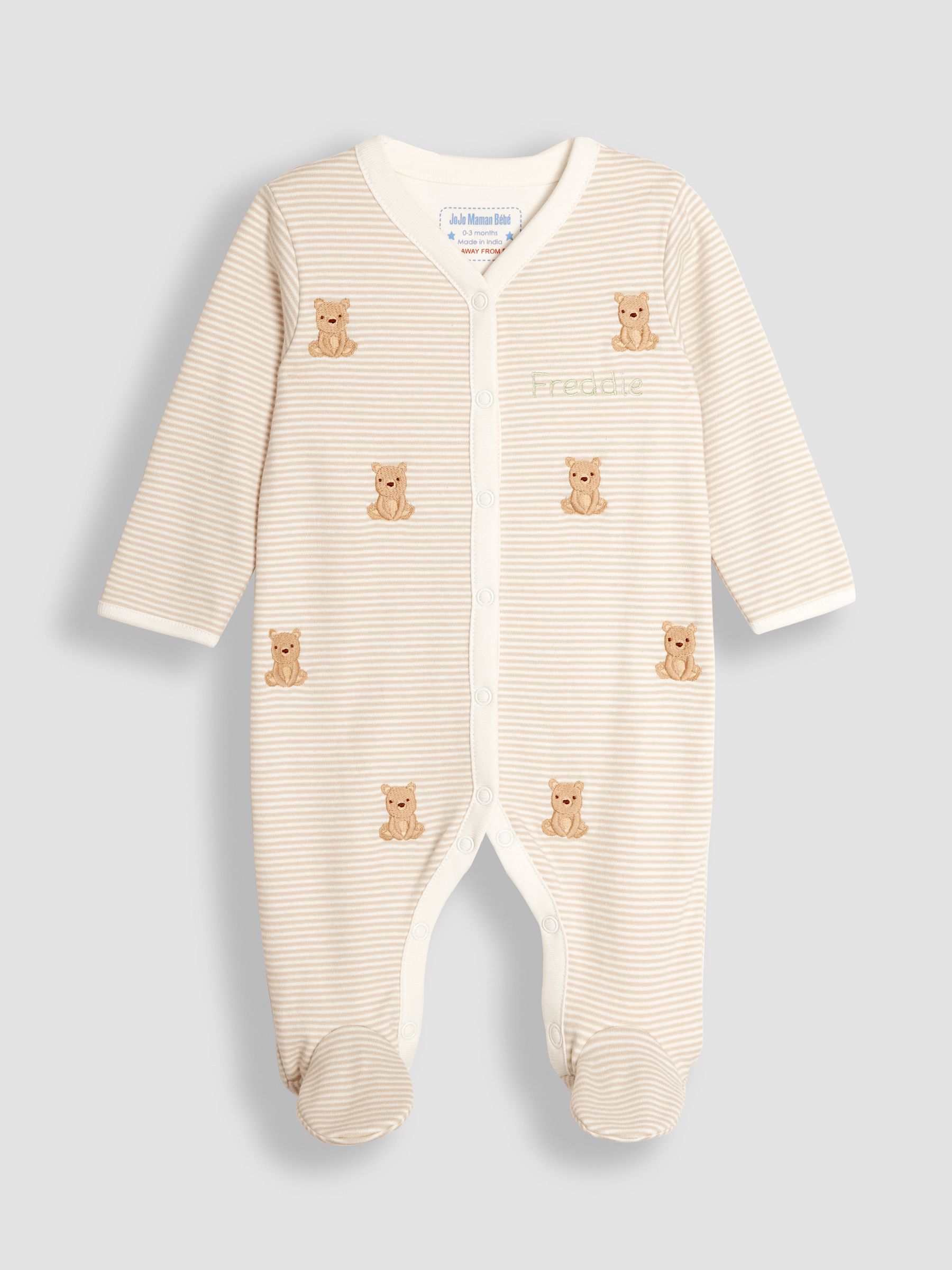 Natural 100% Organic Cotton Bear Embroidered Sleepsuit - Image 3 of 5
