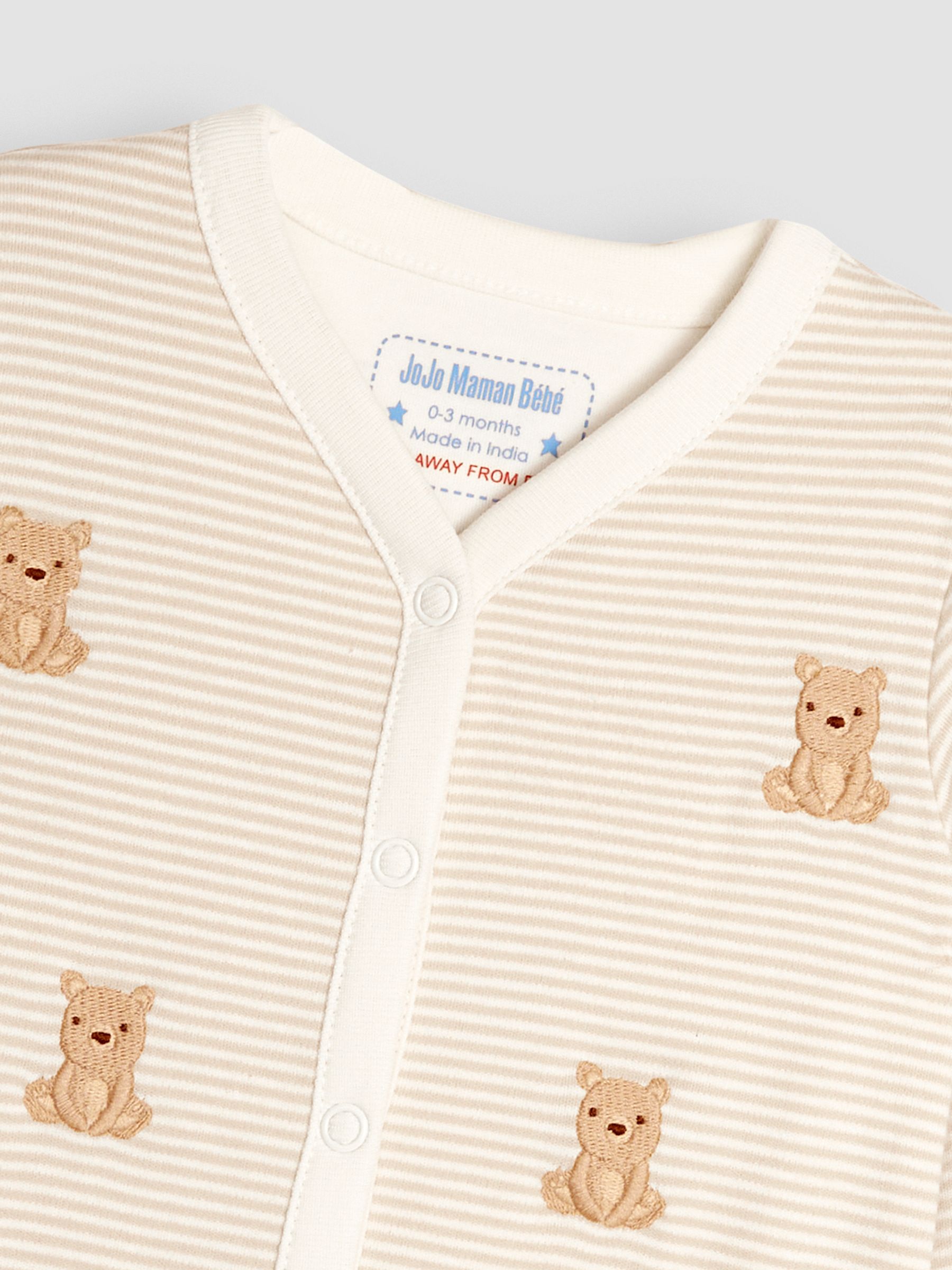 Natural 100% Organic Cotton Bear Embroidered Sleepsuit - Image 5 of 5
