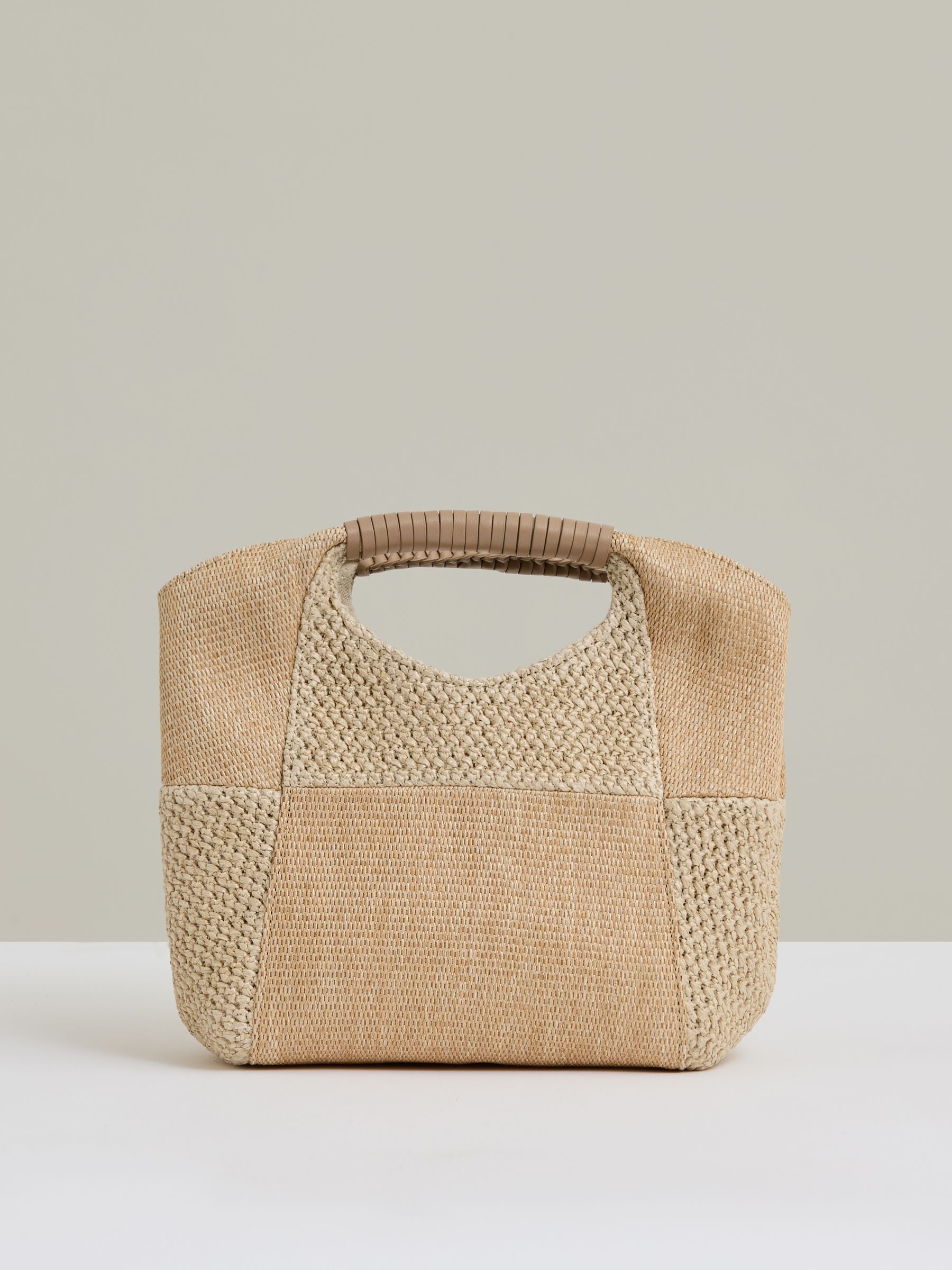 Raffia Patchwork Clutch Bag in Natural - Image 1 of 5