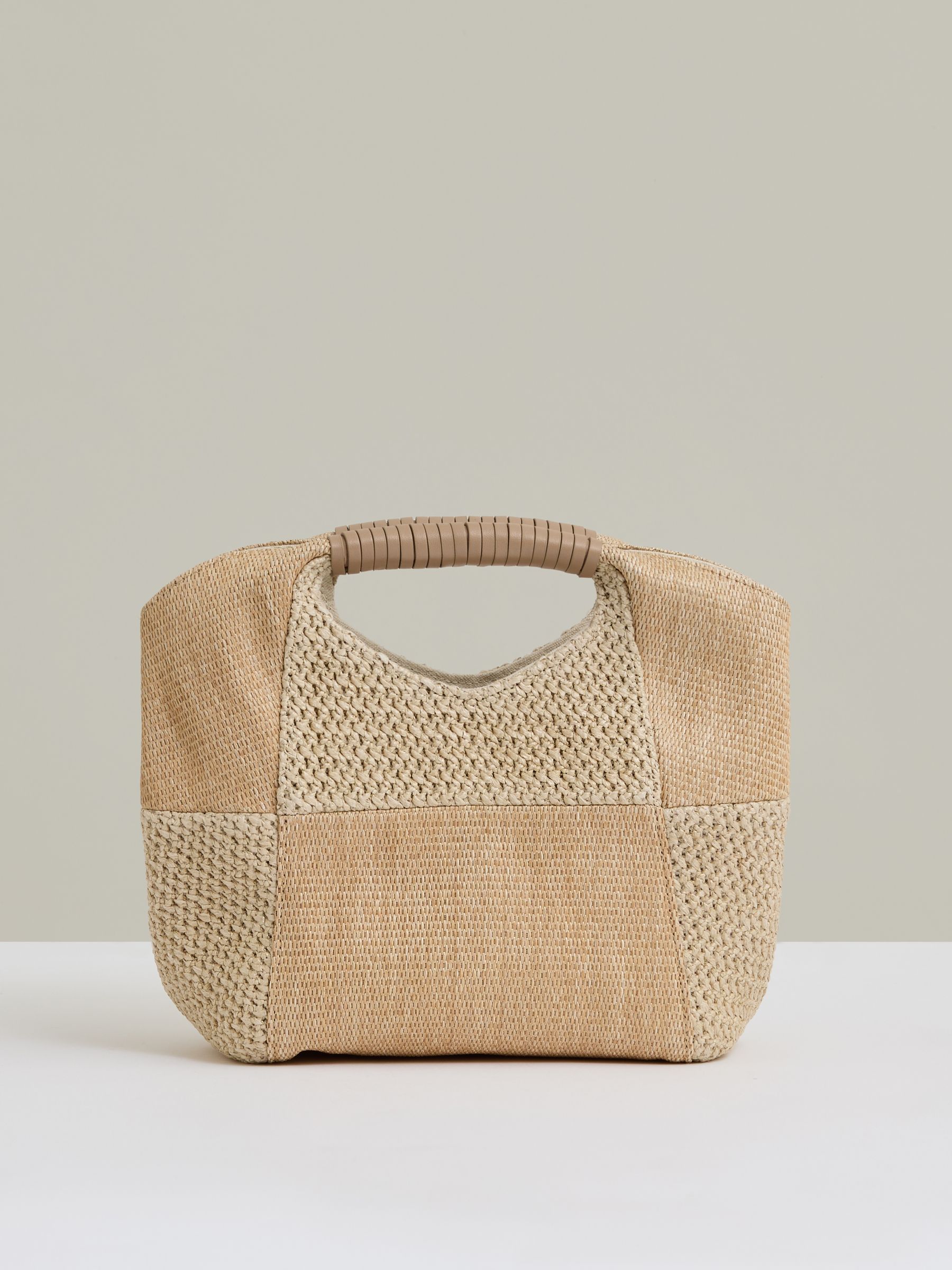 Raffia Patchwork Clutch Bag in Natural - Image 4 of 5