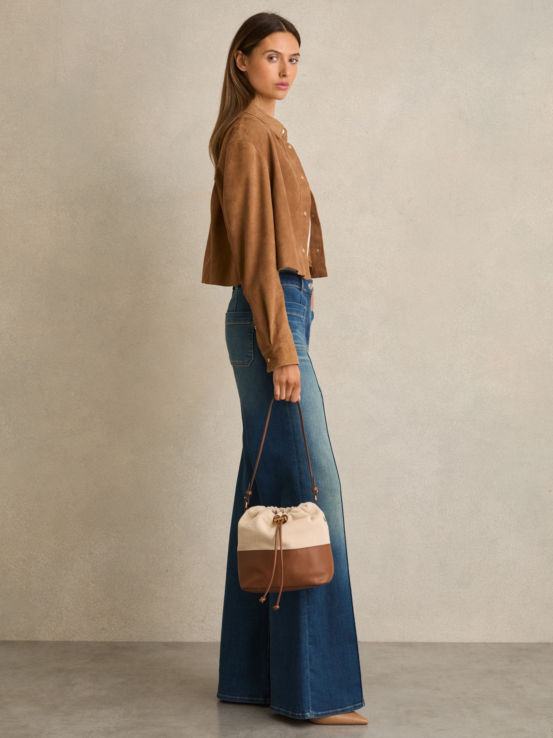 Leather And Canvas Bucket Bag in Neutral - Image 2 of 5