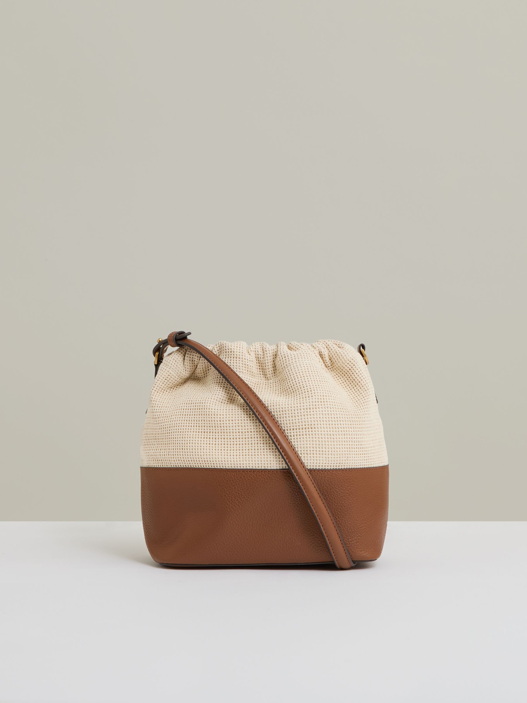 Leather And Canvas Bucket Bag in Neutral - Image 4 of 5