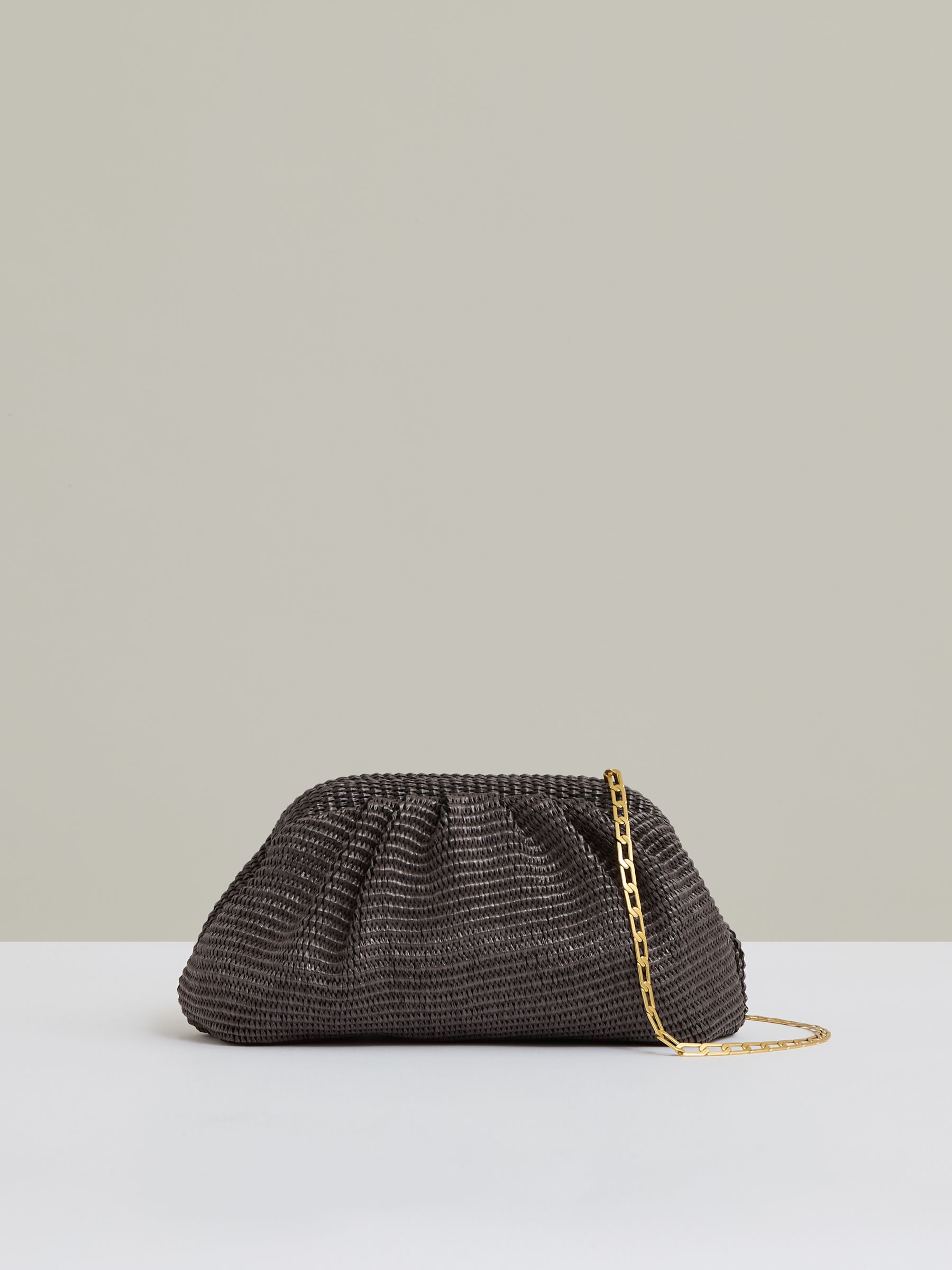 Raffia Clutch Bag in Chocolate - Image 2 of 5