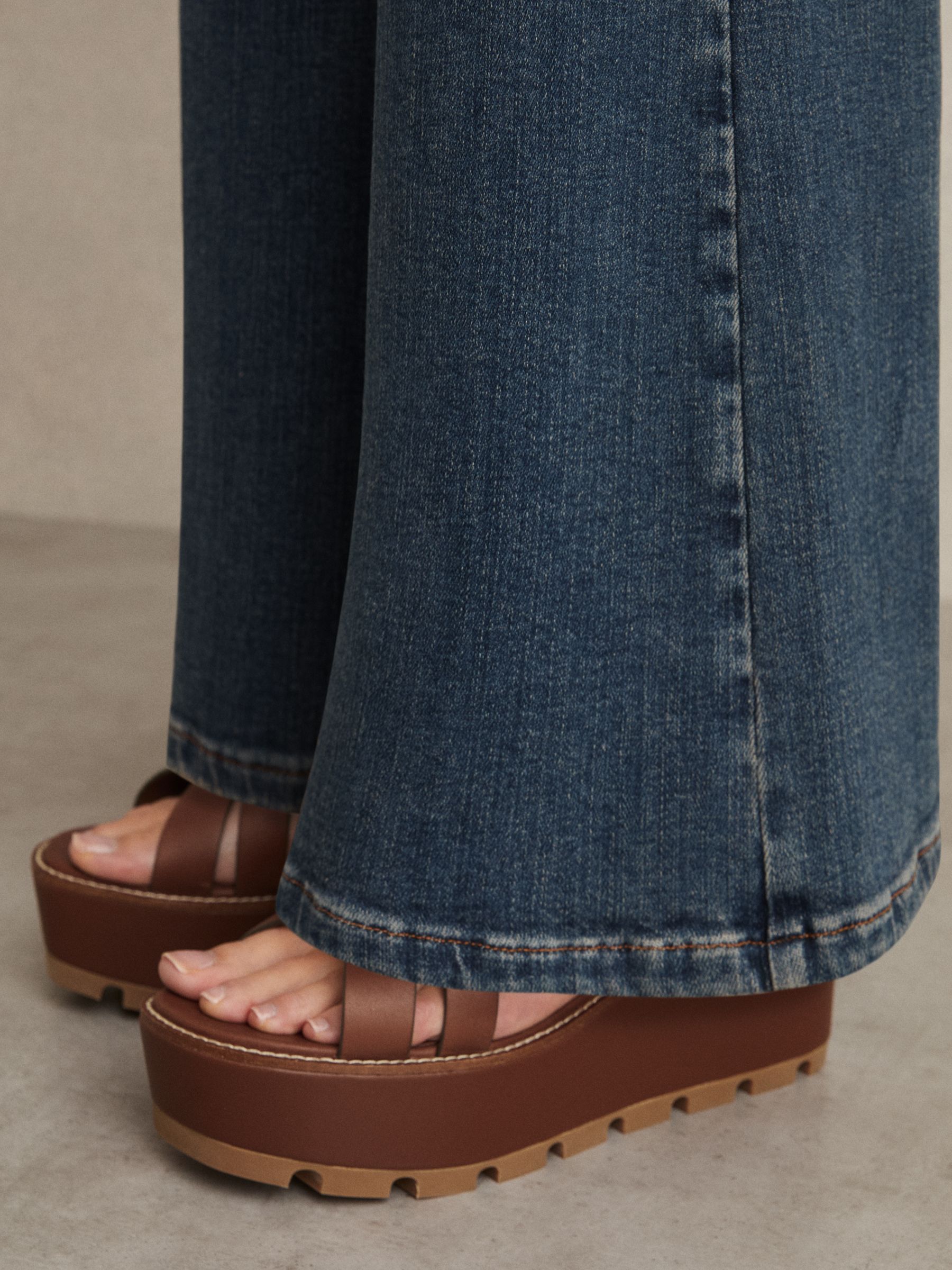 Leather Wedge Platform Sandals in Tan - Image 2 of 5