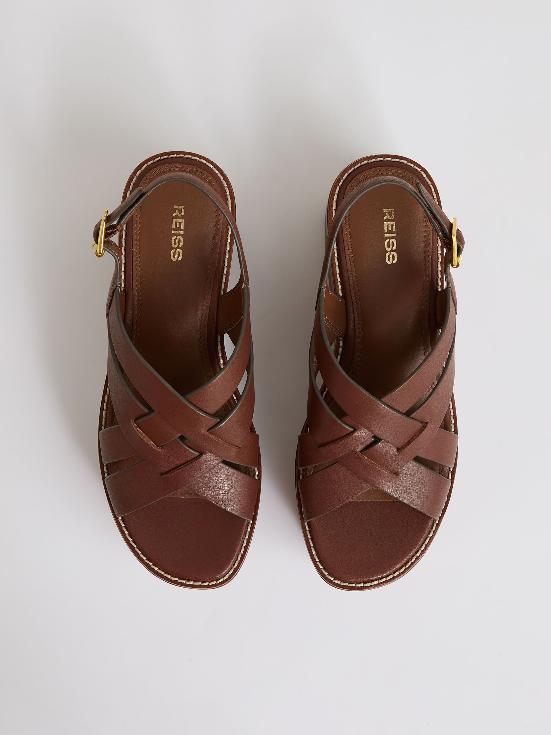Leather Wedge Platform Sandals in Tan - Image 3 of 5