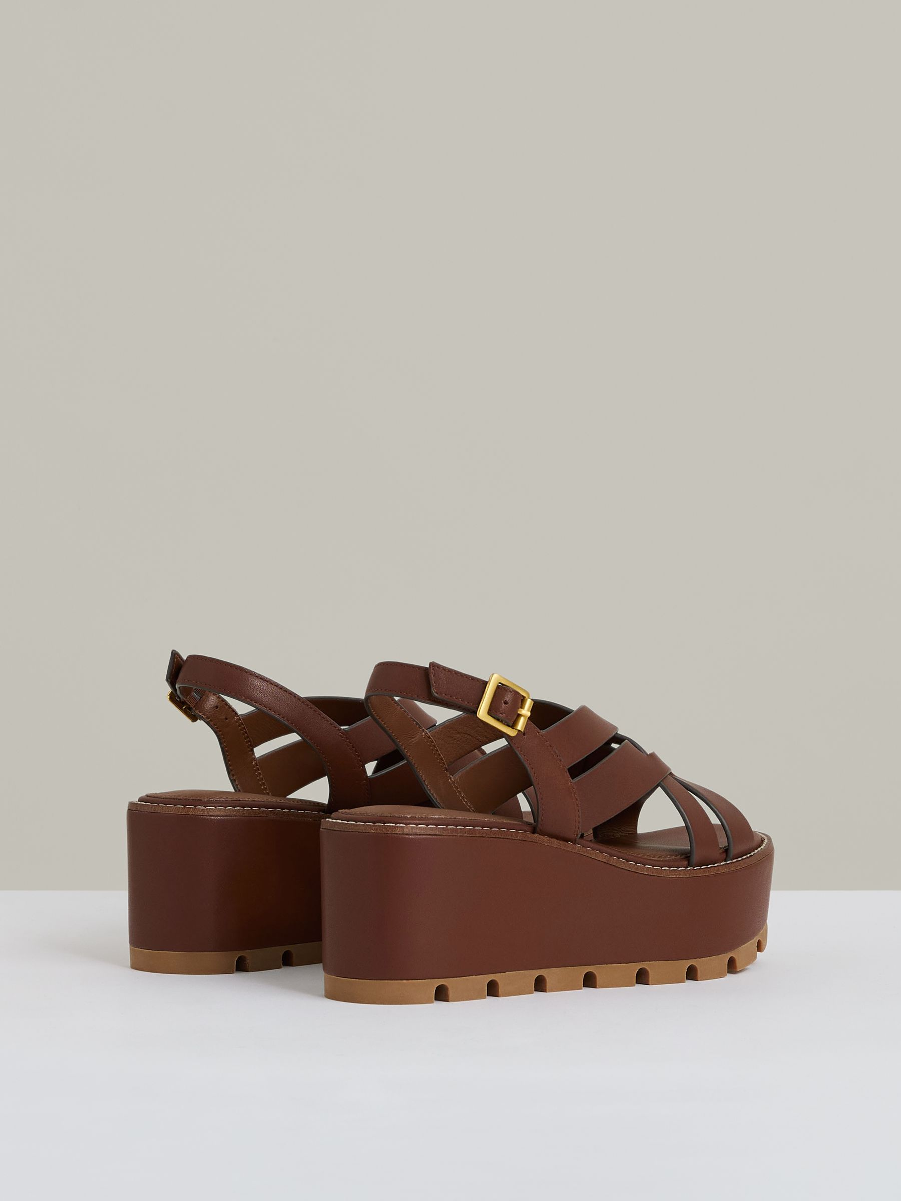 Leather Wedge Platform Sandals in Tan - Image 4 of 5