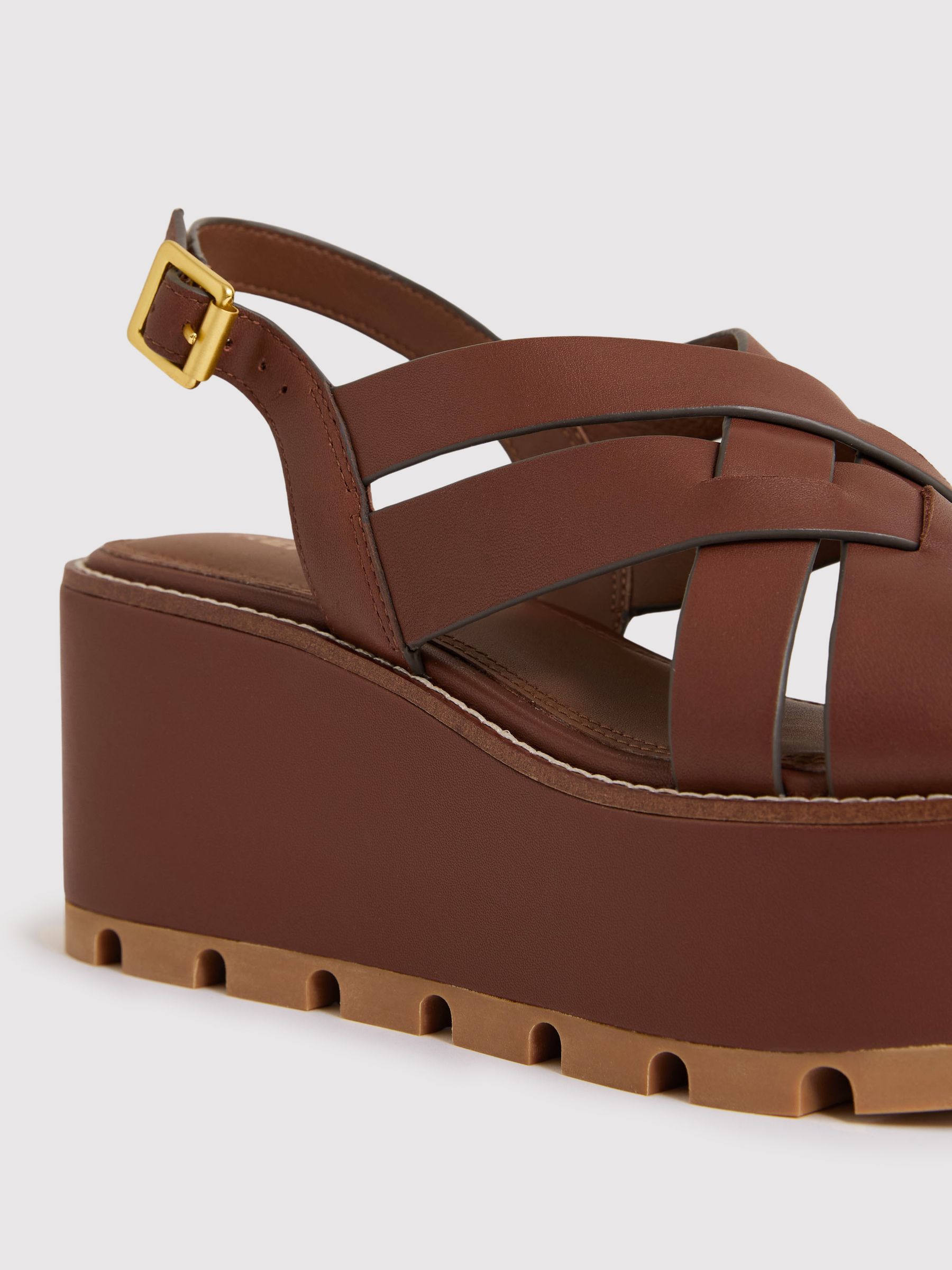 Leather Wedge Platform Sandals in Tan - Image 5 of 5