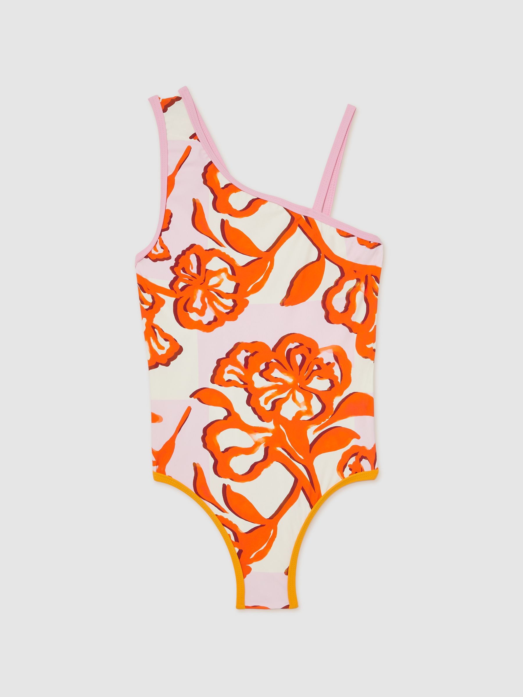 13-14 yrs Floral Print One Shoulder Swimsuit in Pink Print - Image 1 of 4