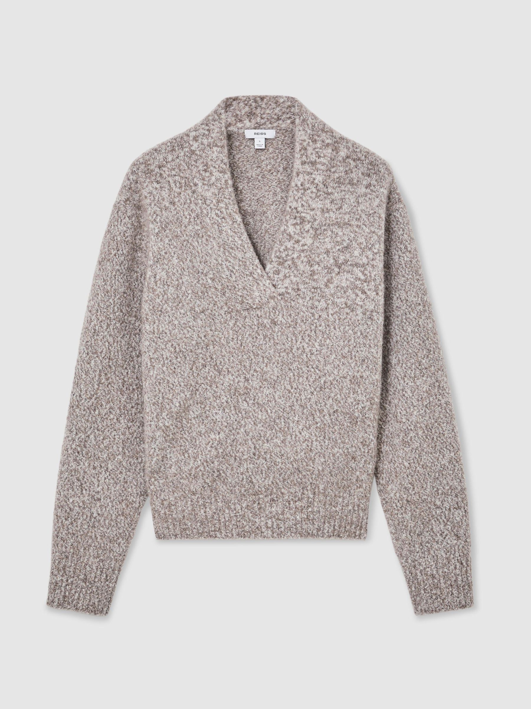 Cashmere-Blend Bouclé V-Neck Jumper in Neutral - Image 2 of 9