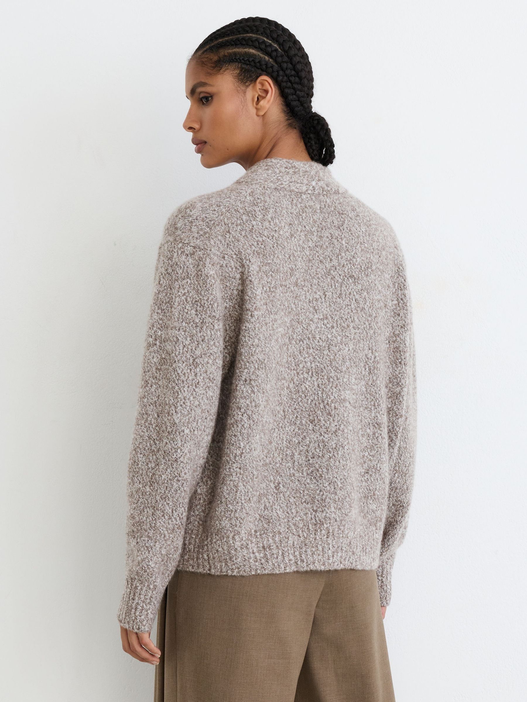 Cashmere-Blend Bouclé V-Neck Jumper in Neutral - Image 8 of 9