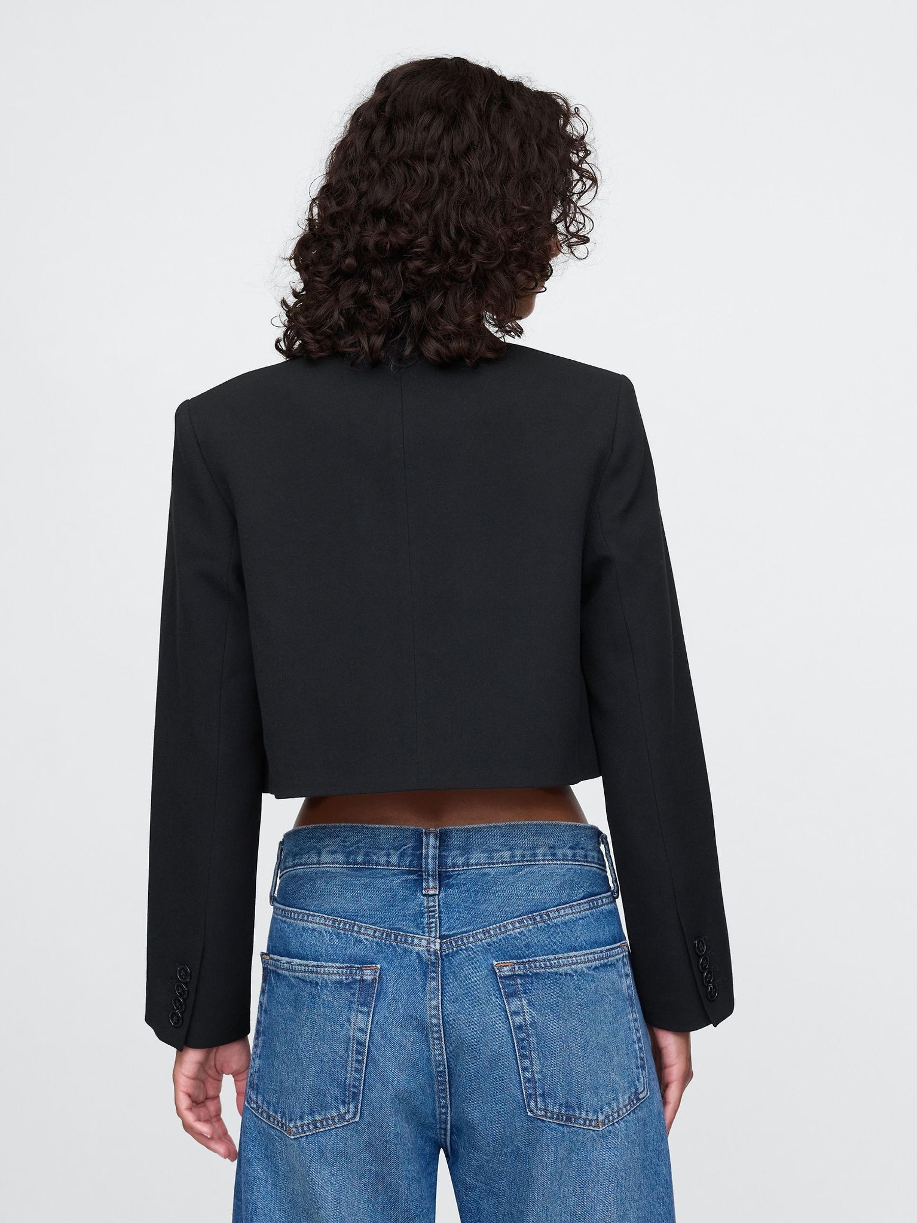 Black Cropped Blazer Jacket - Image 2 of 5