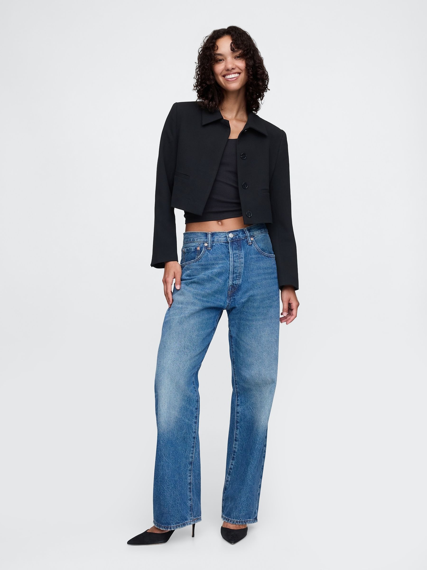 Black Cropped Blazer Jacket - Image 3 of 5