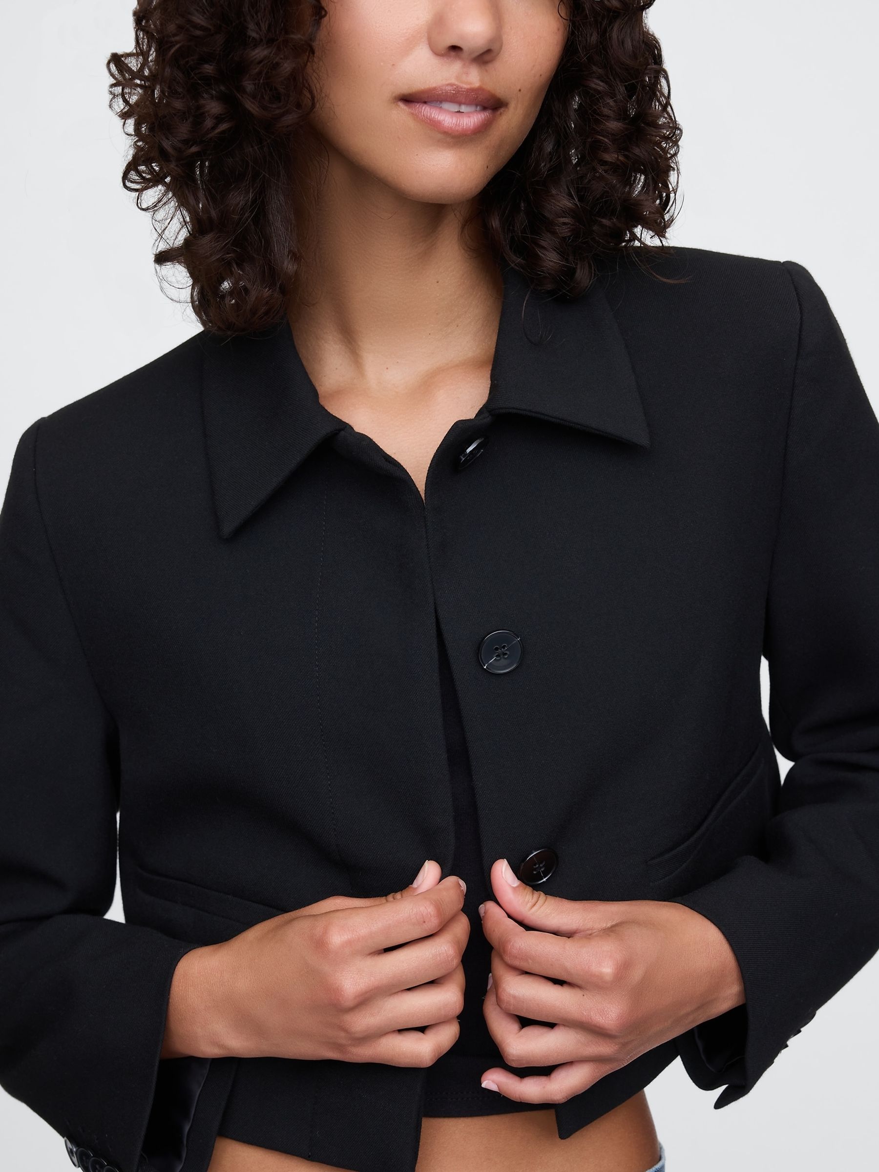 Black Cropped Blazer Jacket - Image 4 of 5