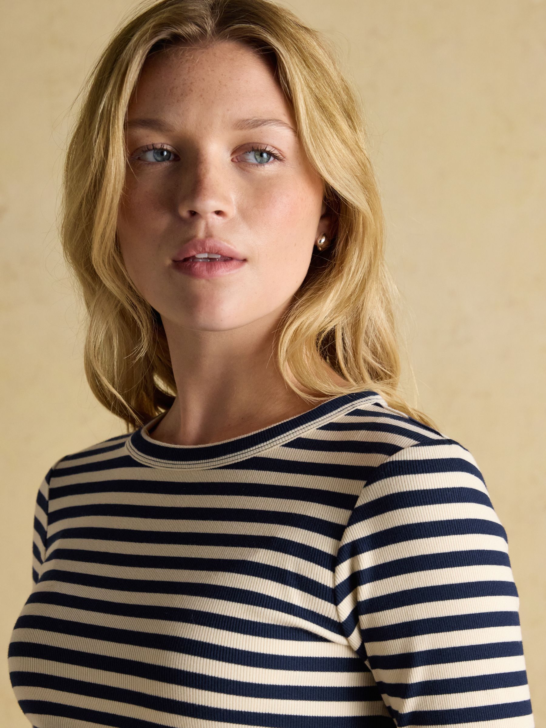 Sophie Navy/Sand Long Sleeve Striped Ribbed Fitted Top - Image 7 of 10