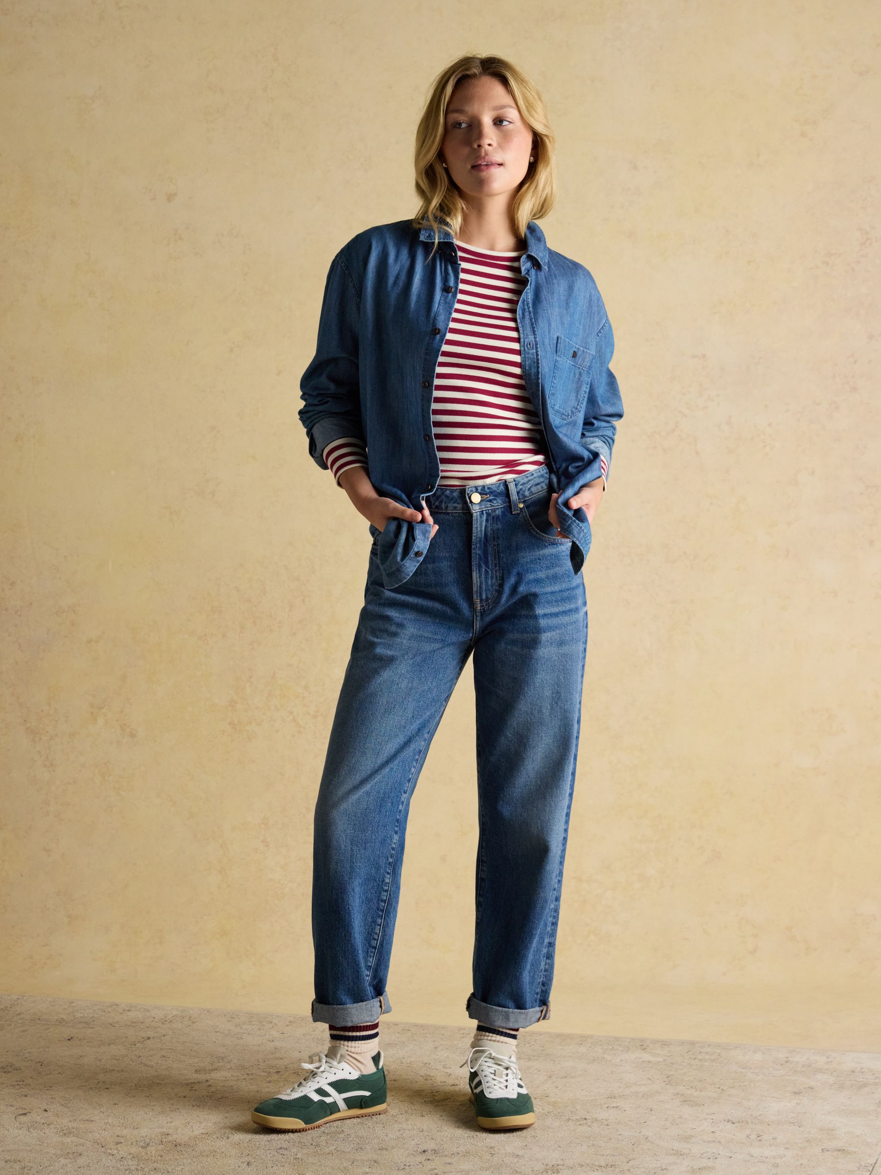 Sophie Burgundy Red/Cream Long Sleeve Striped Ribbed Fitted Top - Image 6 of 9