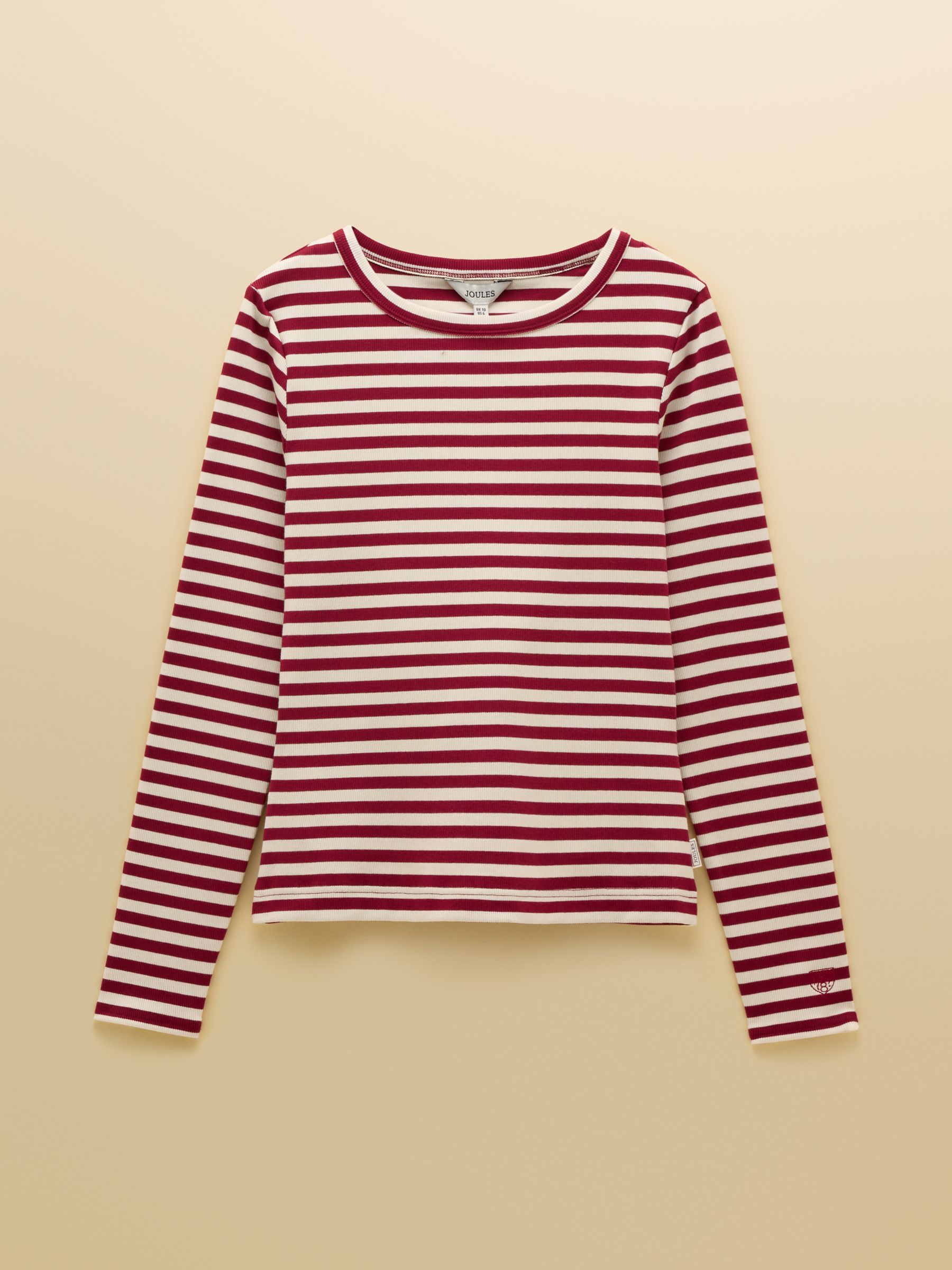 Sophie Burgundy Red/Cream Long Sleeve Striped Ribbed Fitted Top - Image 9 of 9