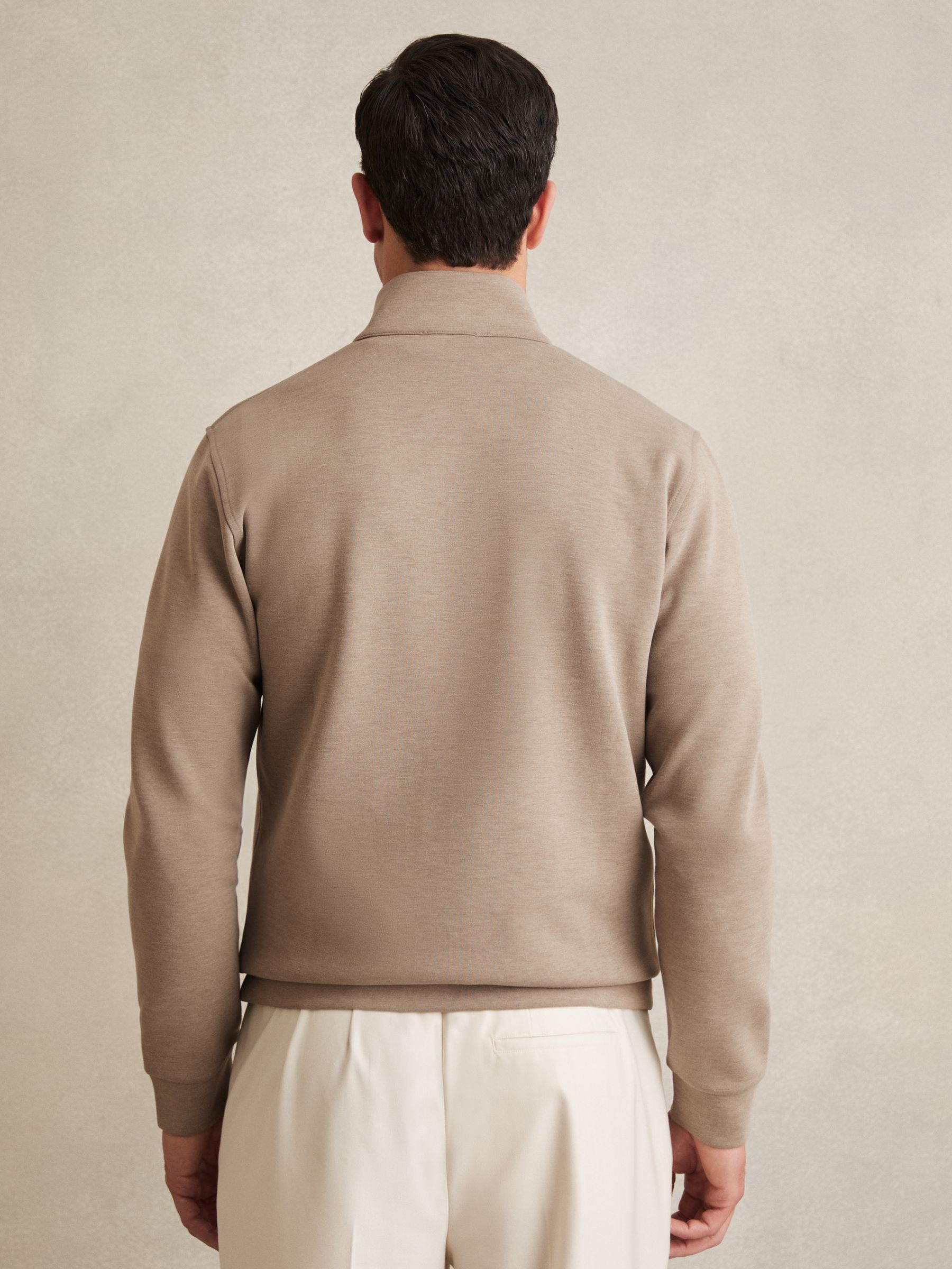 Leather-Placket Interlock Sweatshirt in Taupe Brown - Image 5 of 6