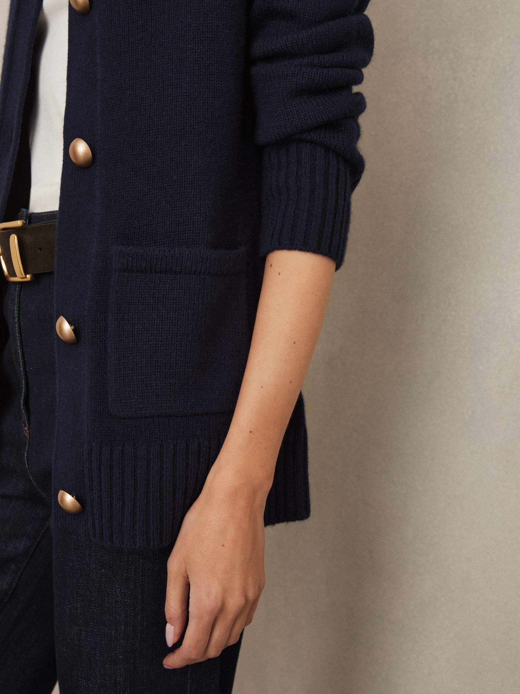 Wool-Cashmere Spread Collar Cardigan in Navy - Image 4 of 7