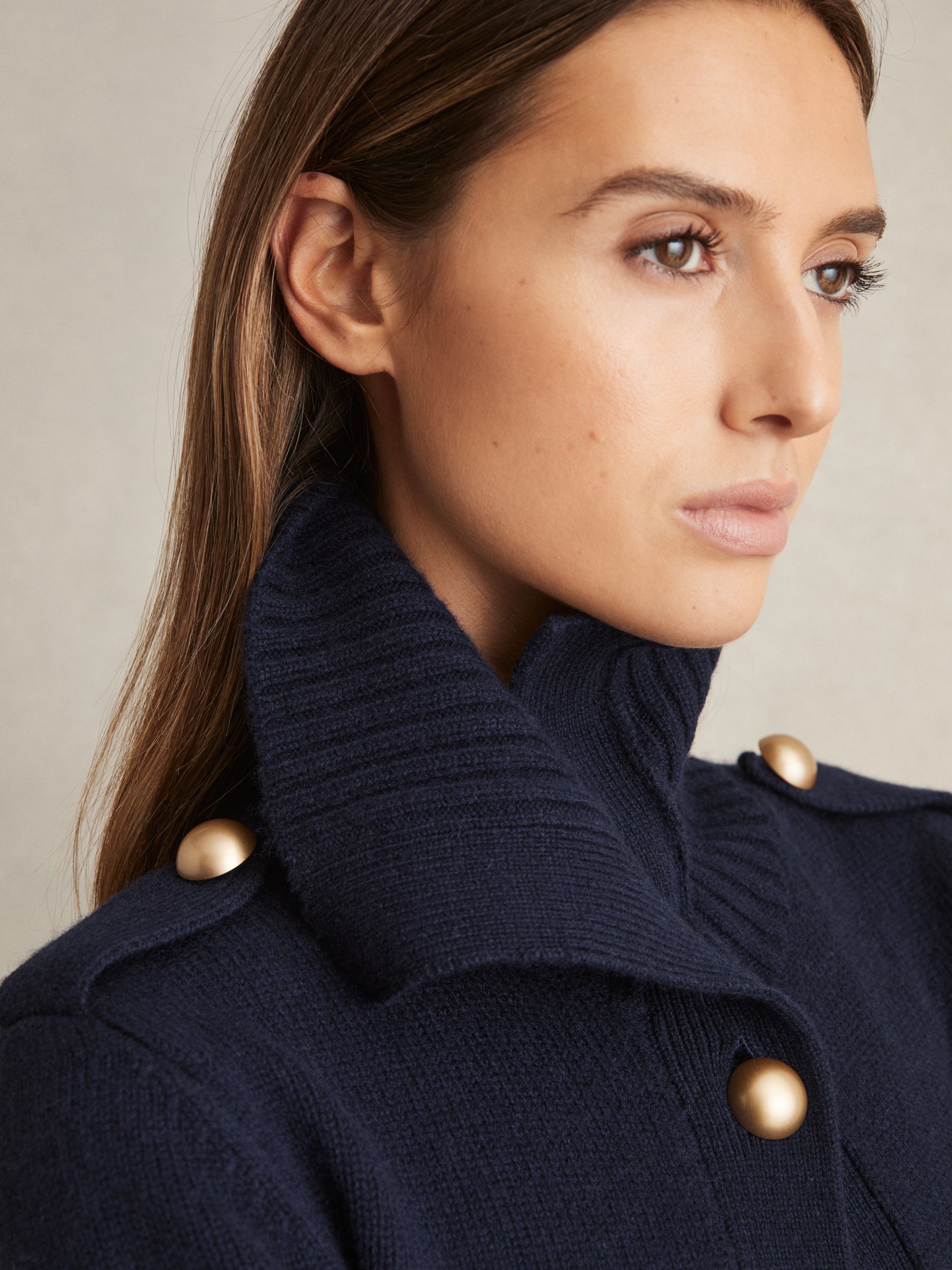 Wool-Cashmere Spread Collar Cardigan in Navy - Image 5 of 7