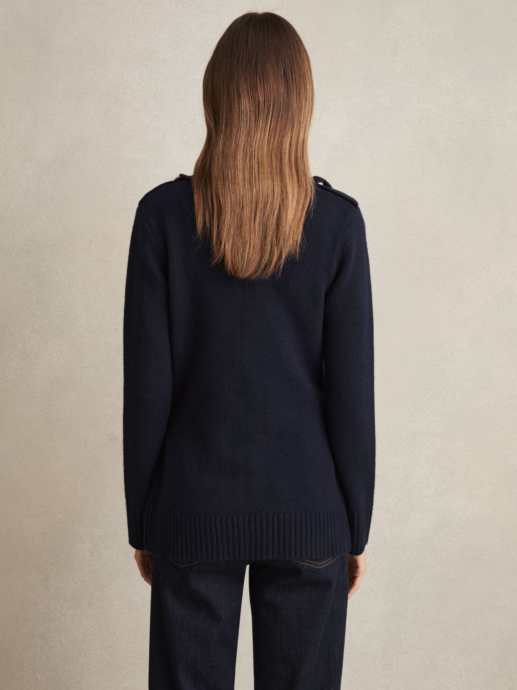 Wool-Cashmere Spread Collar Cardigan in Navy - Image 6 of 7