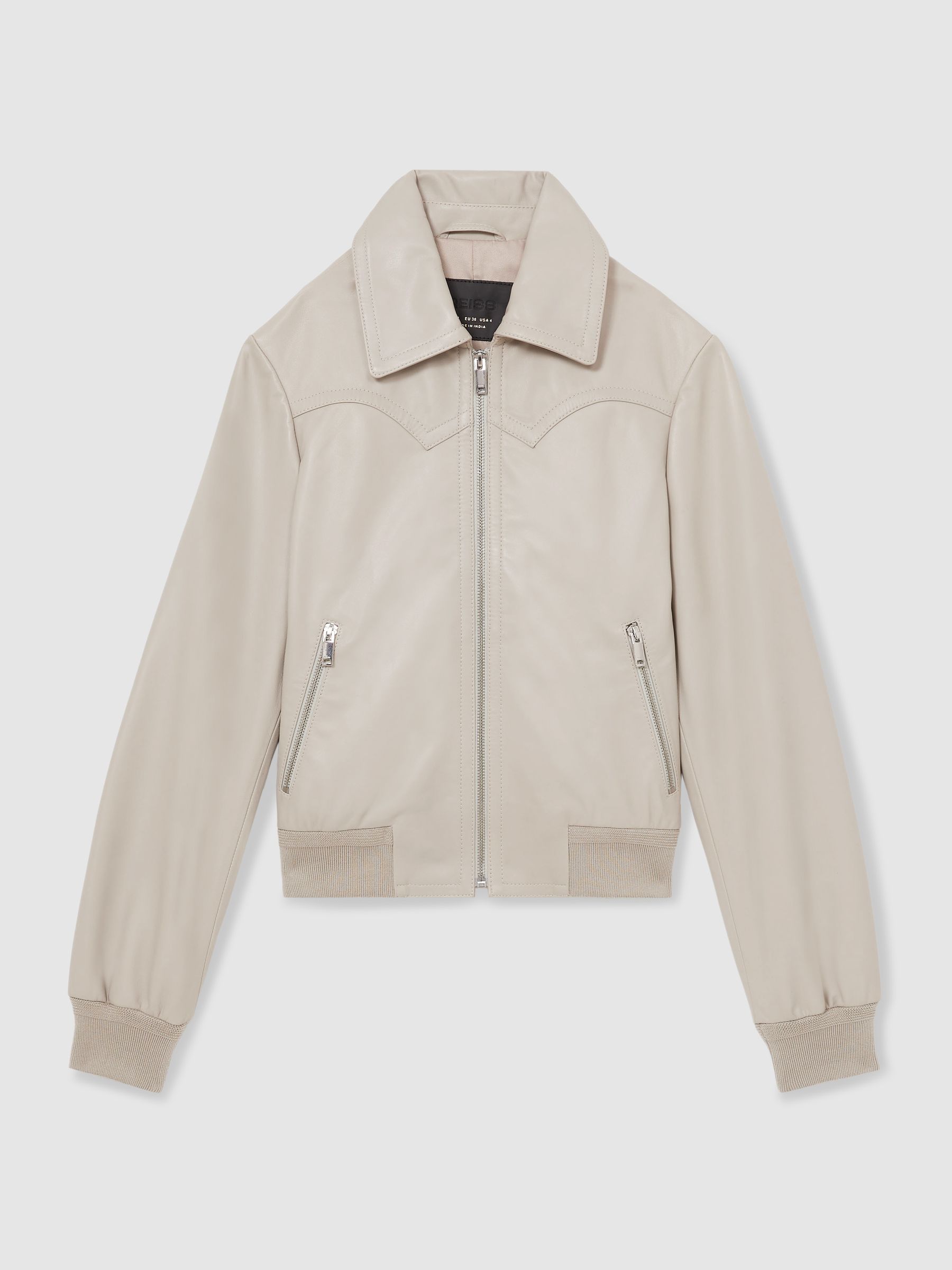 Leather Bomber Jacket in Grey - Image 2 of 7