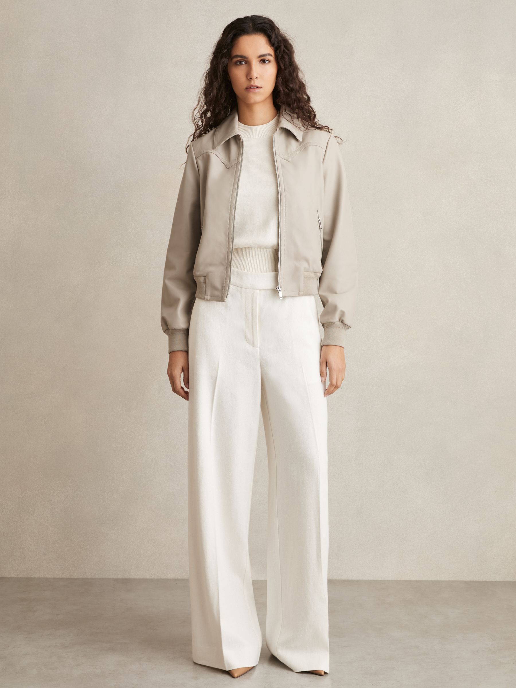 Leather Bomber Jacket in Grey - Image 3 of 7
