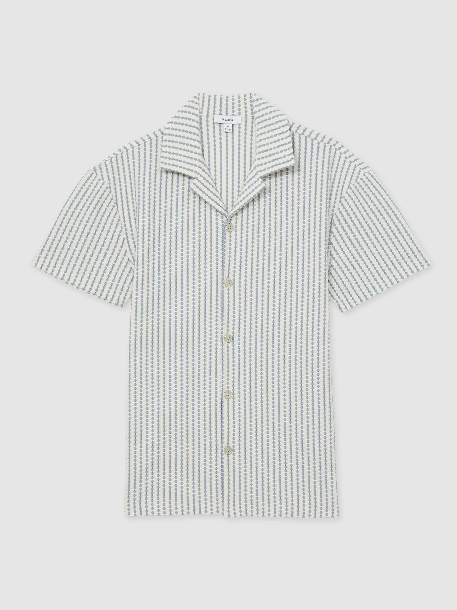 Textured-Stripe Cuban-Collar Shirt in White/Soft Blue - Image 2 of 6
