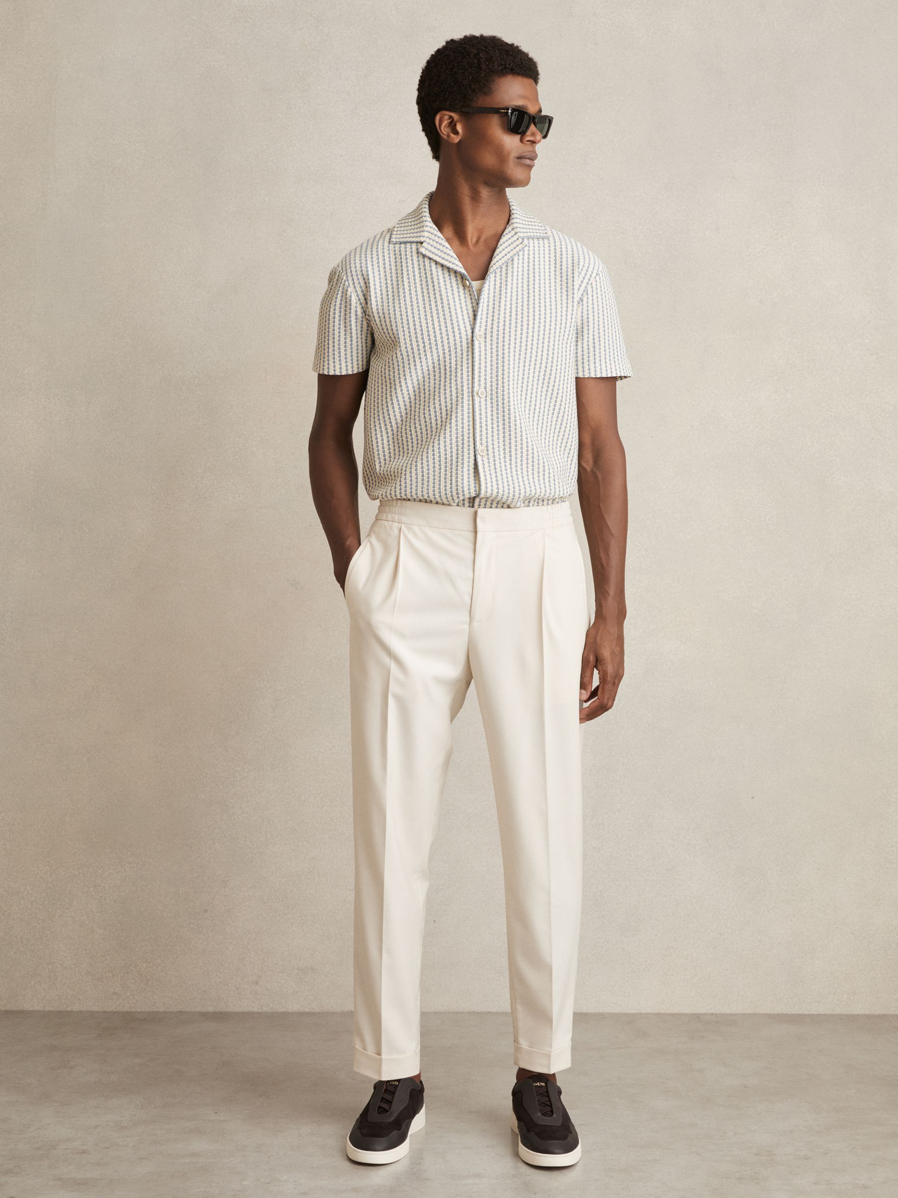 Textured-Stripe Cuban-Collar Shirt in White/Soft Blue - Image 3 of 6