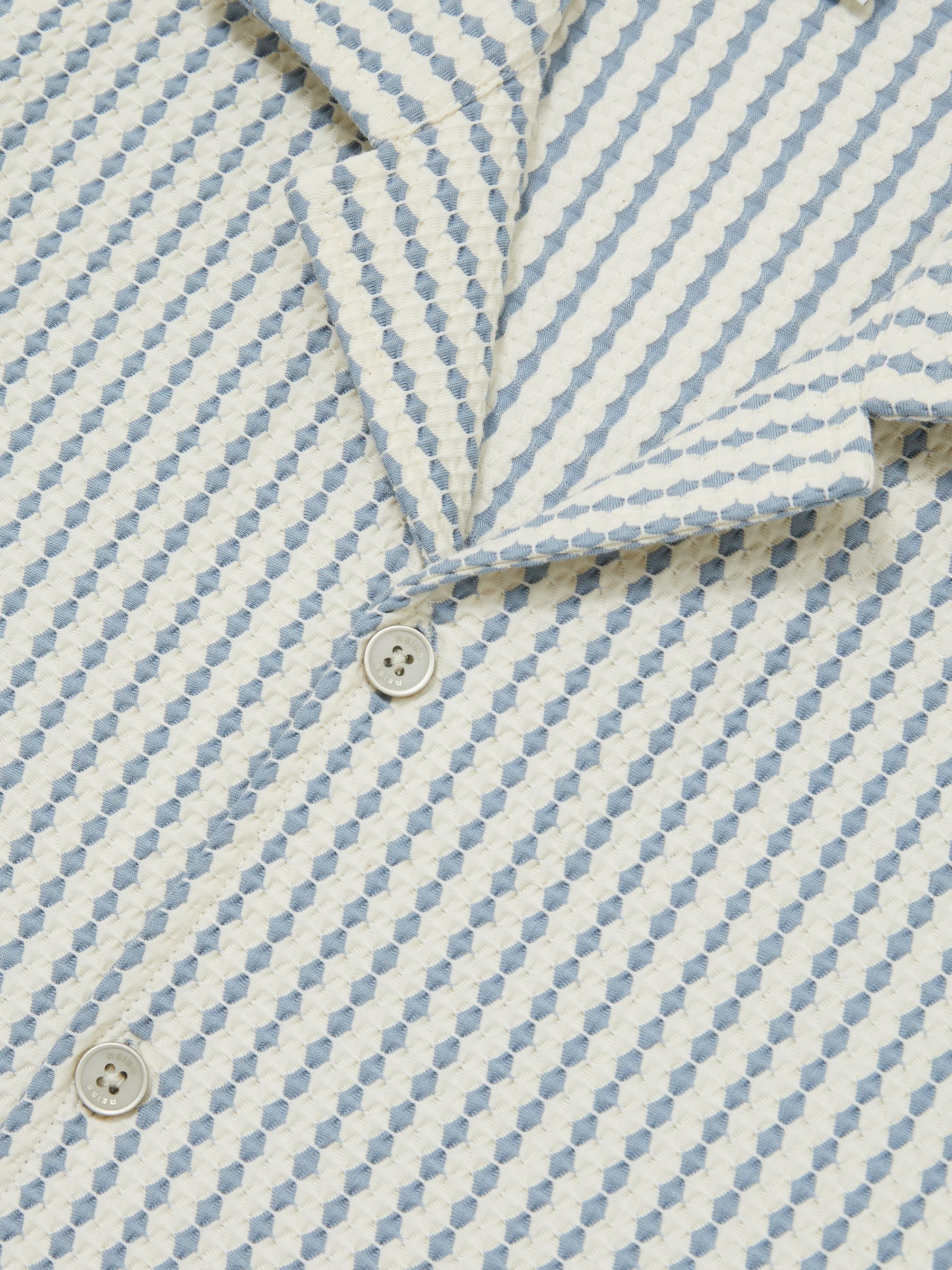 Textured-Stripe Cuban-Collar Shirt in White/Soft Blue - Image 6 of 6