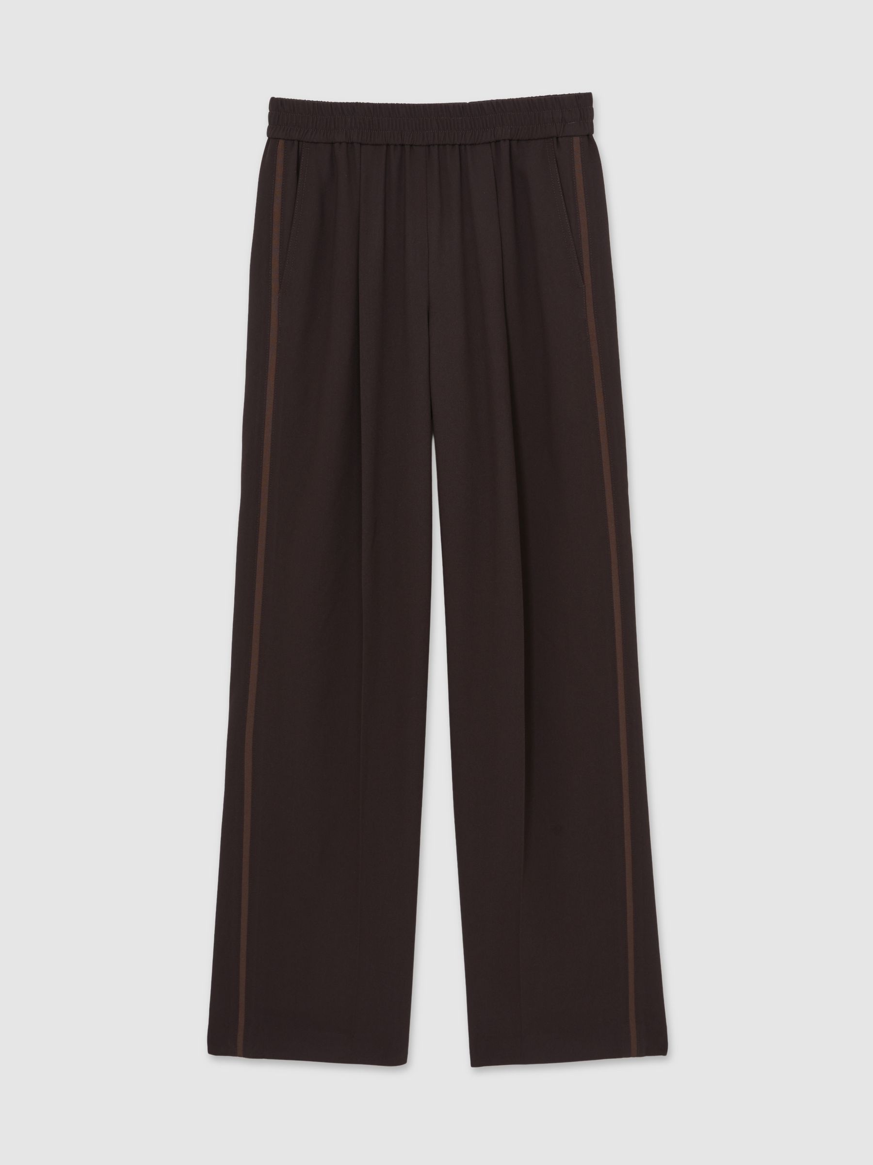 Petite Elasticated Side Stripe Wide Leg Trousers in Chocolate Brown - Image 2 of 7