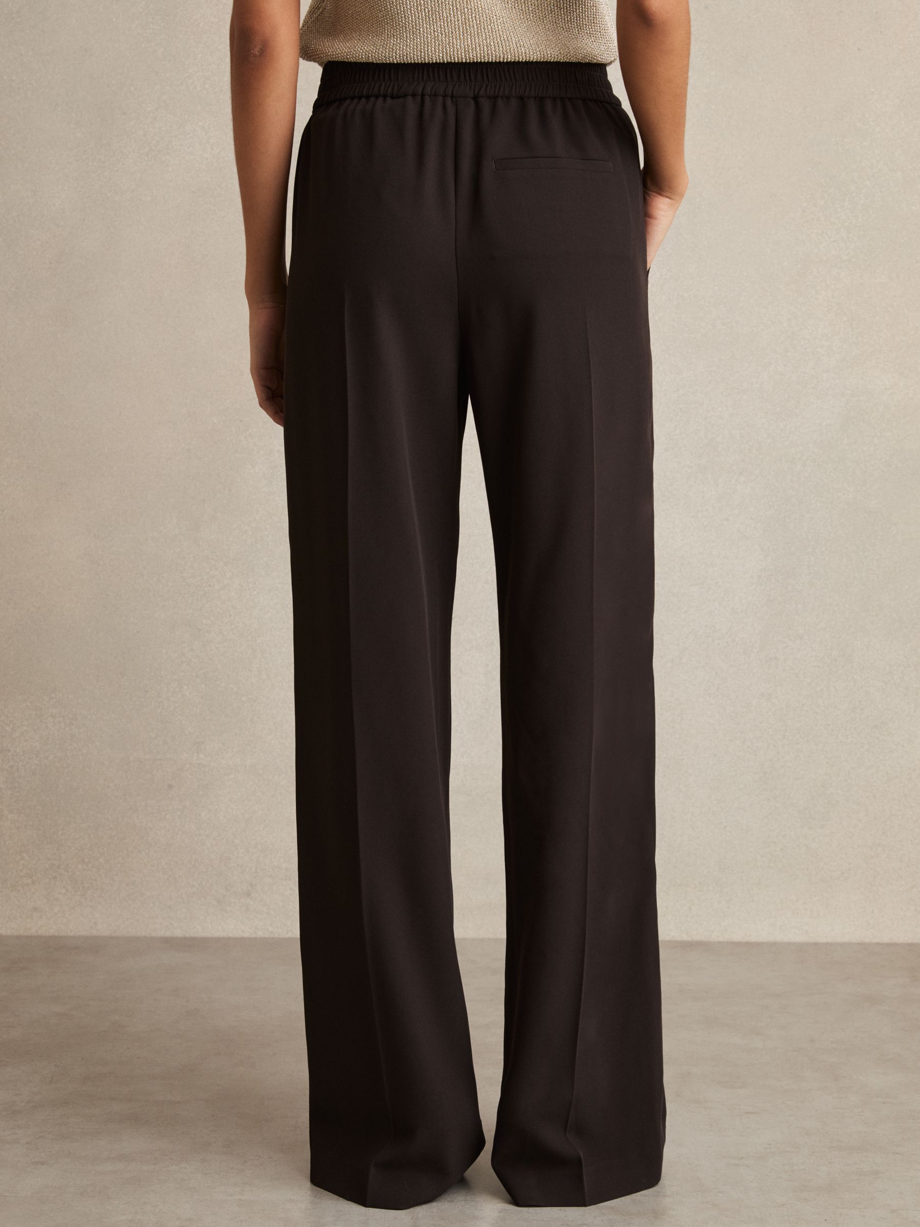 Petite Elasticated Side Stripe Wide Leg Trousers in Chocolate Brown - Image 5 of 7