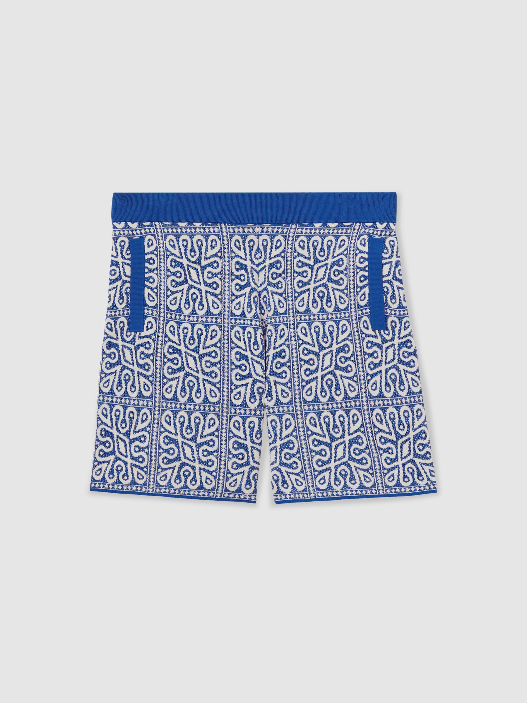 Tile Pattern Knit Shorts in Blue/White - Image 2 of 5
