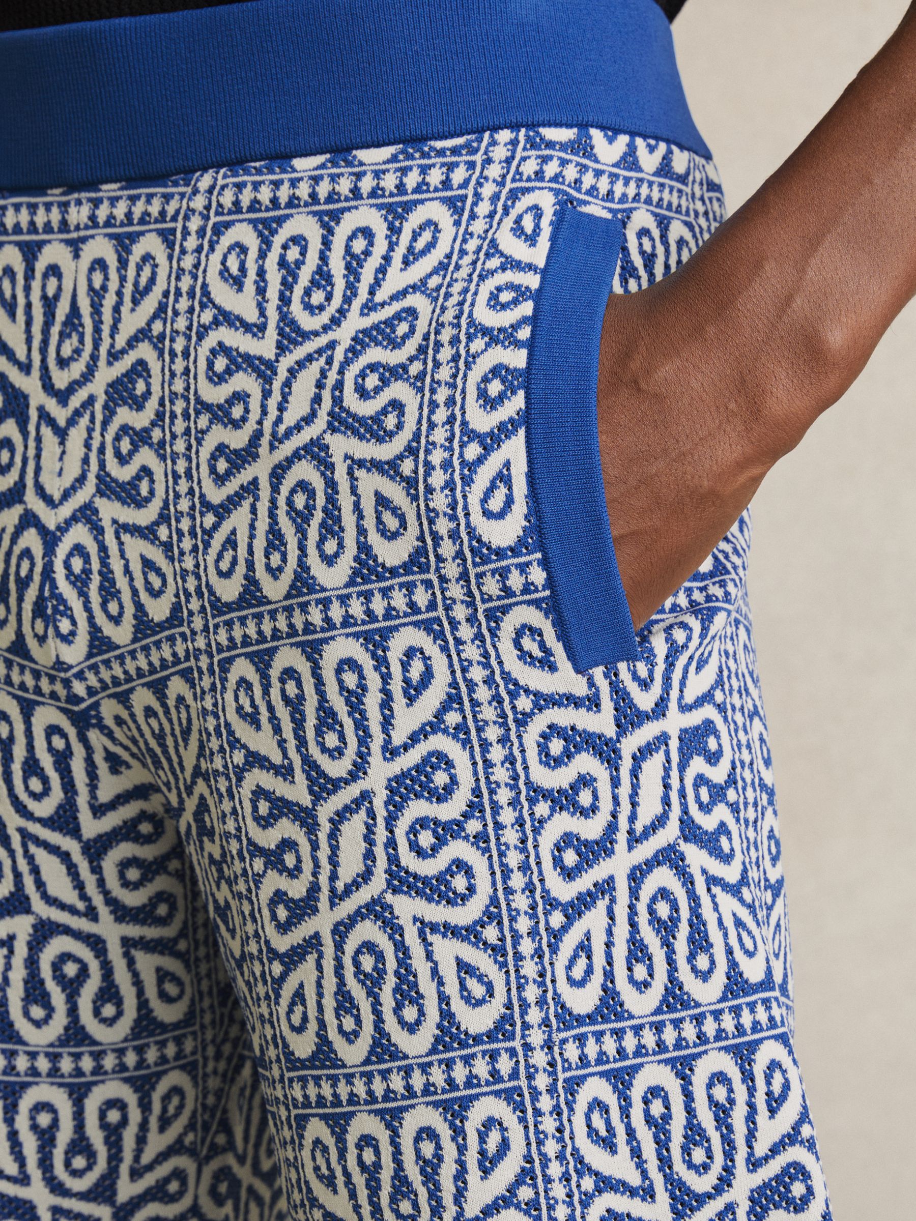 Tile Pattern Knit Shorts in Blue/White - Image 3 of 5