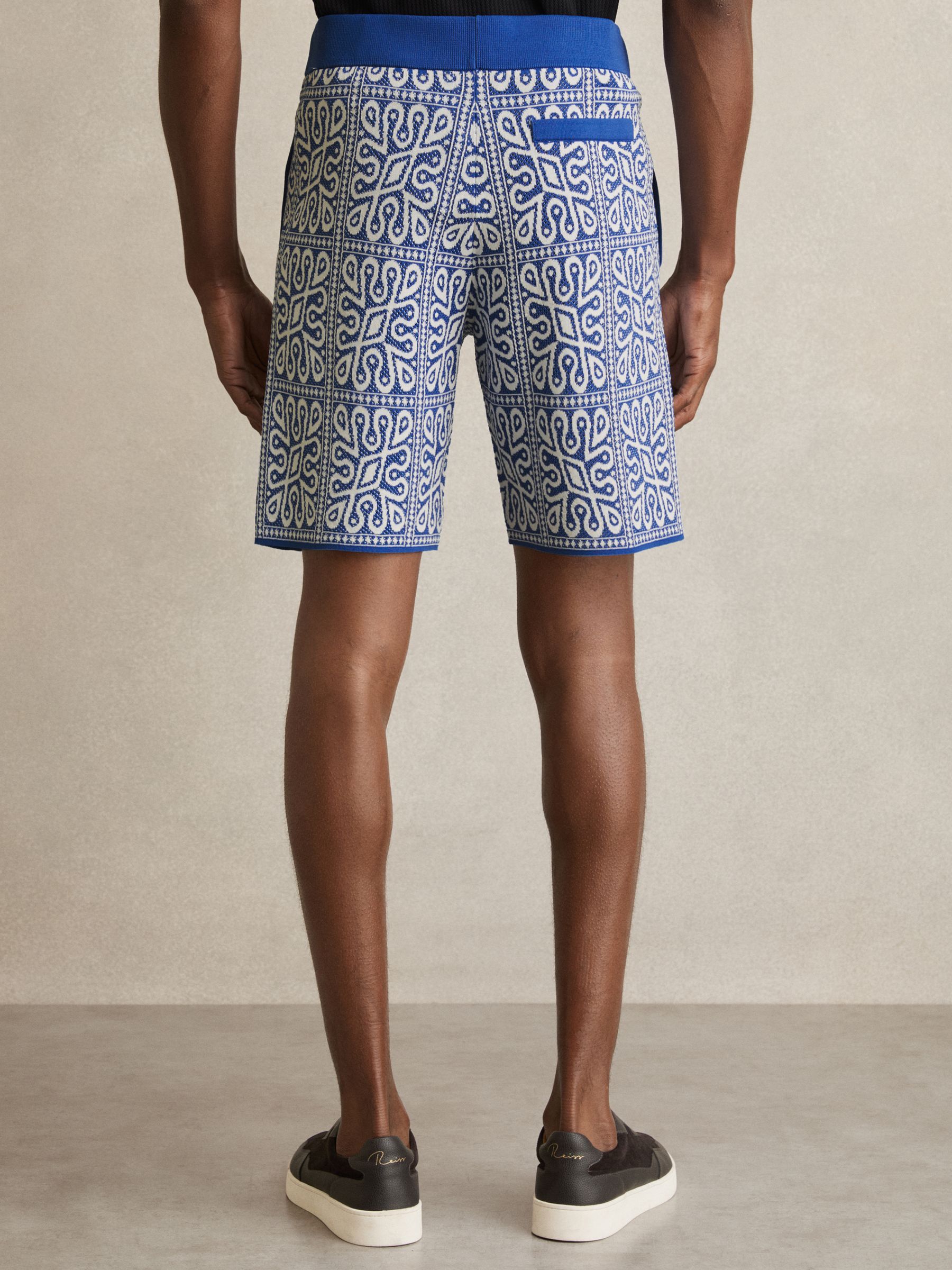 Tile Pattern Knit Shorts in Blue/White - Image 4 of 5