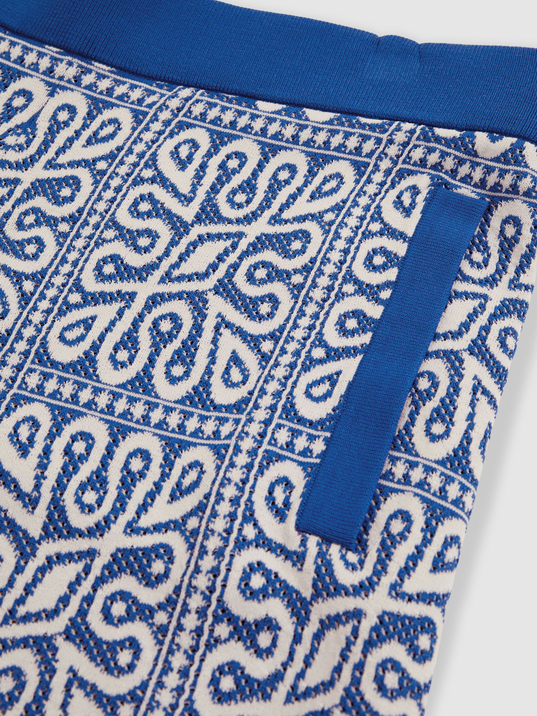 Tile Pattern Knit Shorts in Blue/White - image 5