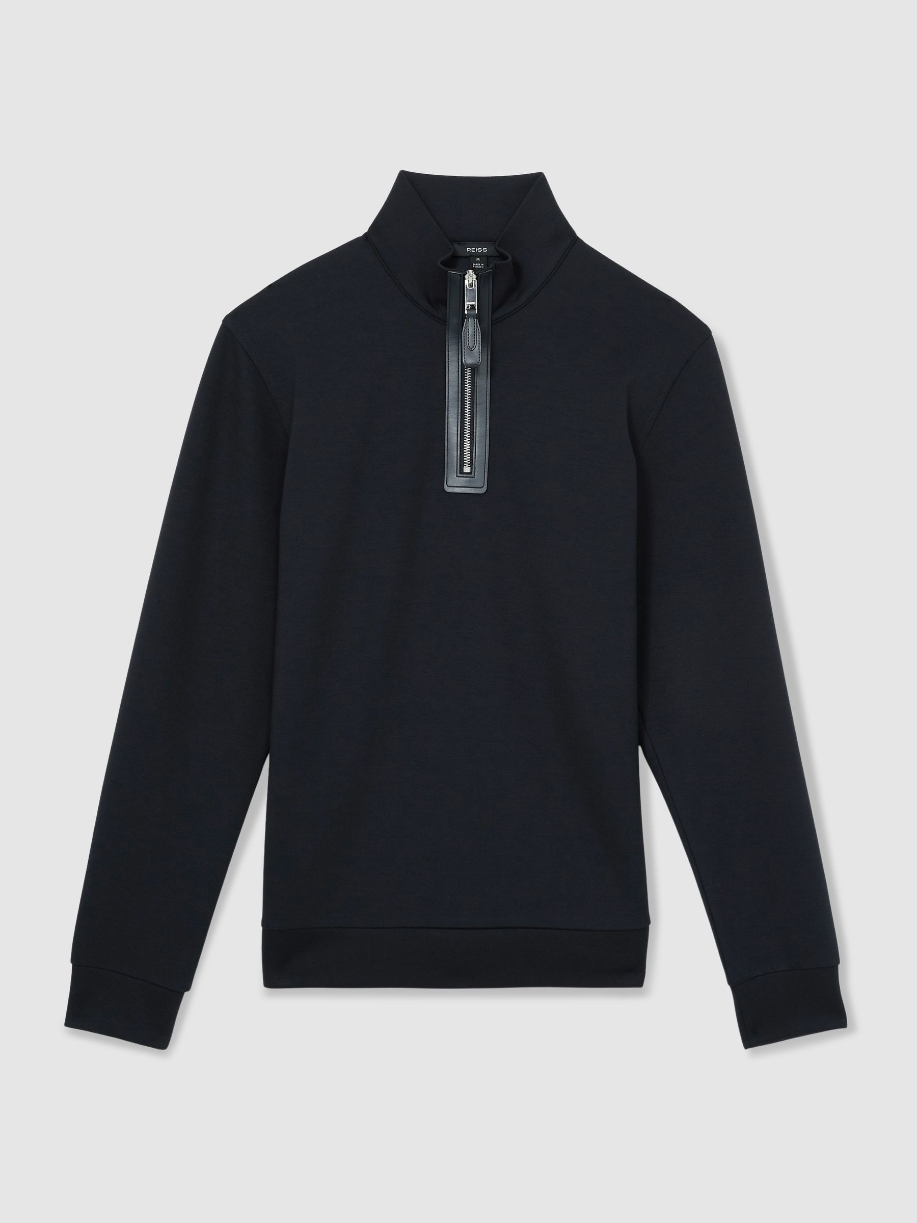 Leather-Placket Interlock Sweatshirt in Navy Blue - Image 2 of 5