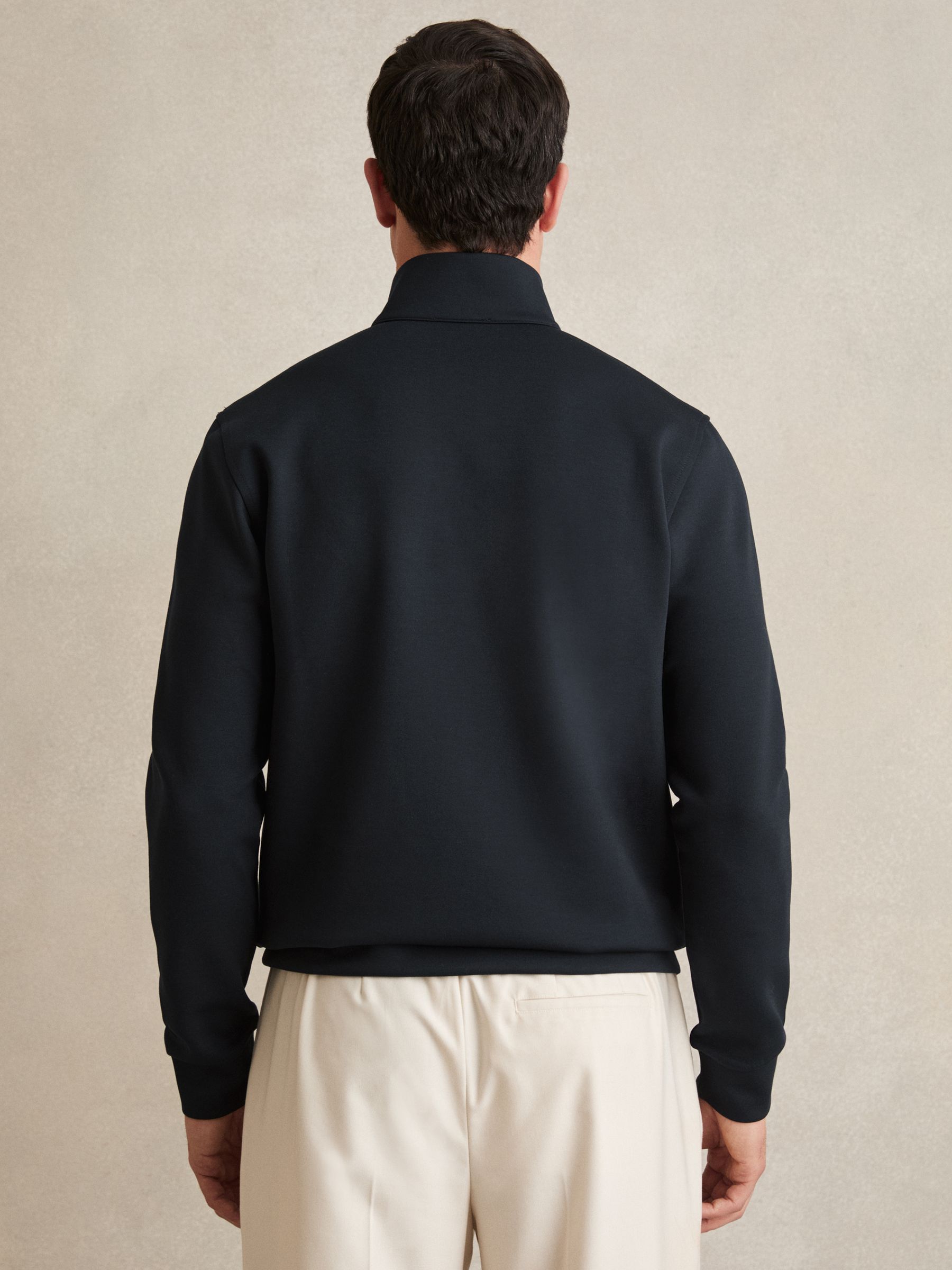 Leather-Placket Interlock Sweatshirt in Navy Blue - Image 4 of 5