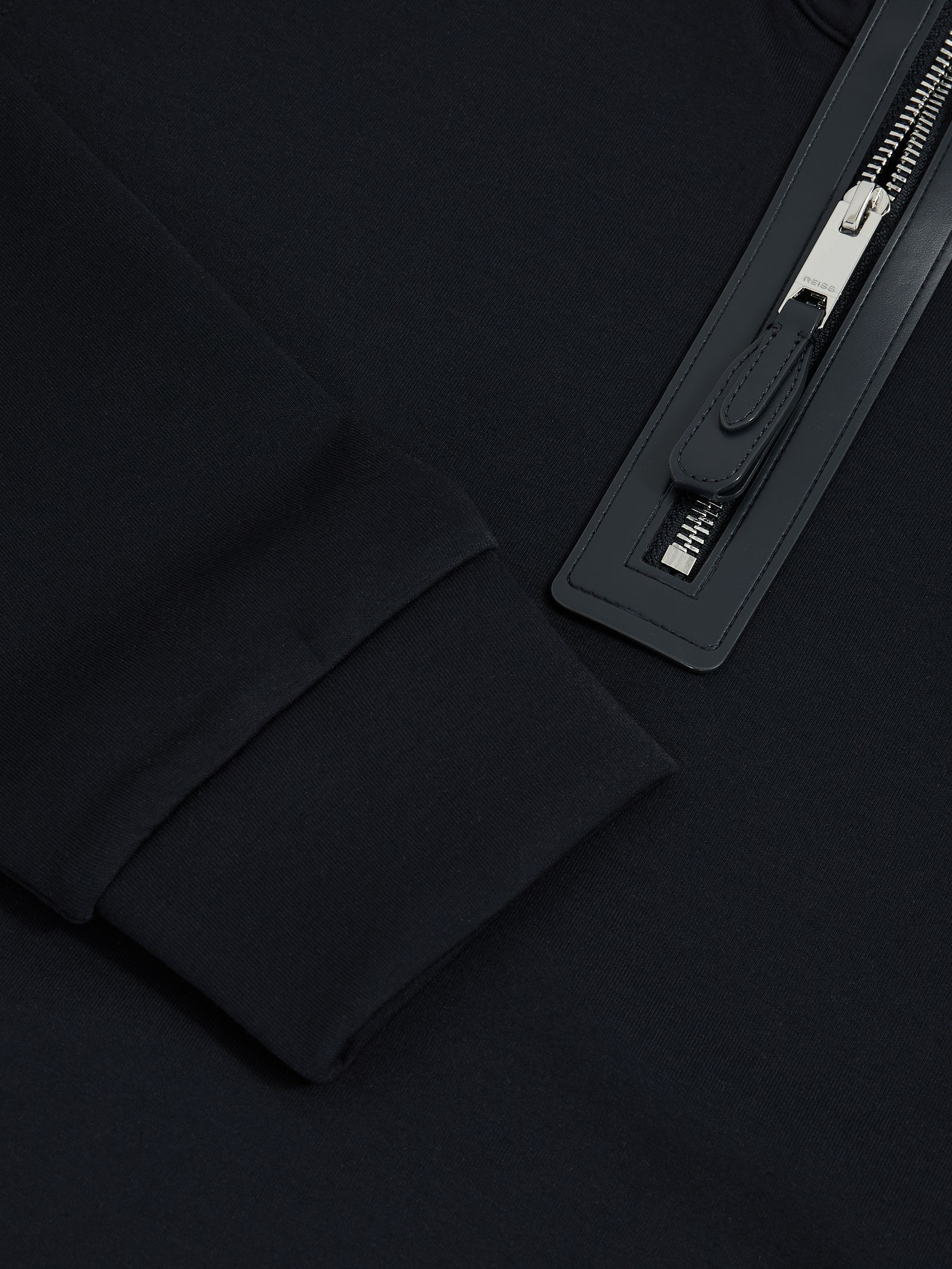 Leather-Placket Interlock Sweatshirt in Navy Blue - Image 5 of 5