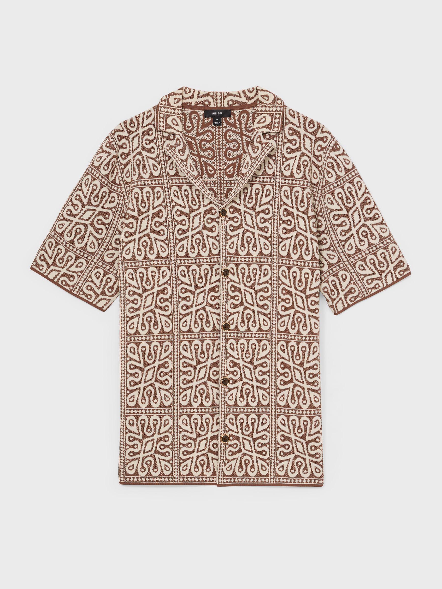 Tile Pattern Knit Shirt in Brown/White - Image 2 of 8